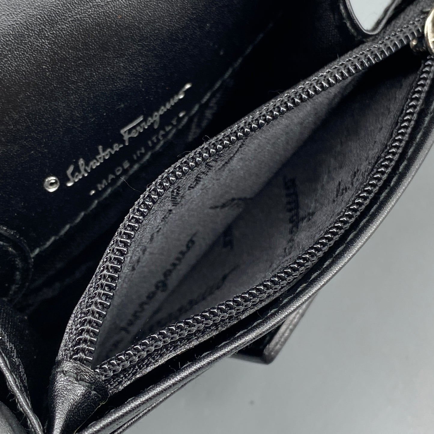 Ferragamo Black Embossed Gancini Short Wallet with Keyring