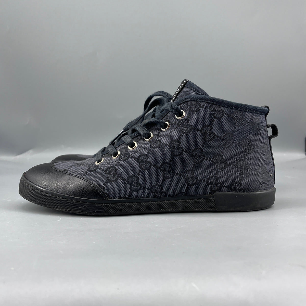 Gucci Black GG Canvas & Leather High Top Sneakers size 35.5