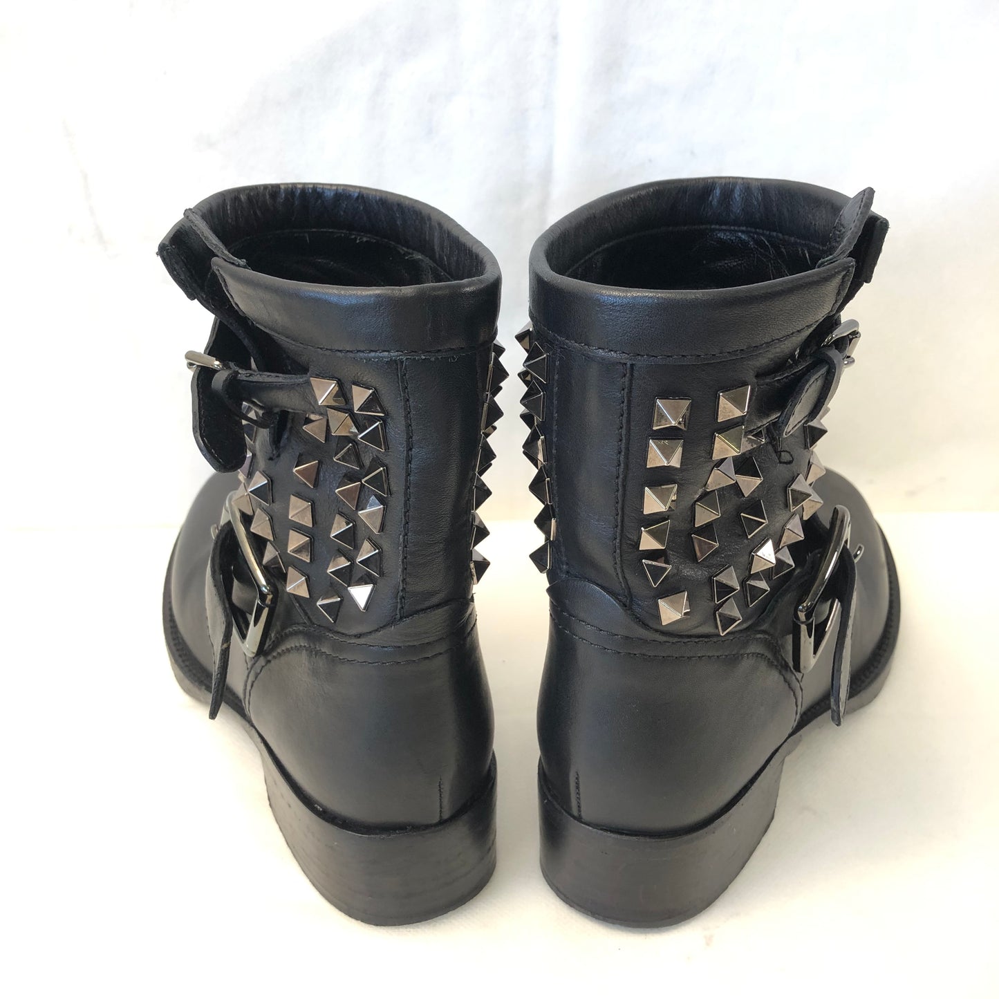 Valentino Rockstud Black Leather Ankle Boots Women's Shoes Size 36.5