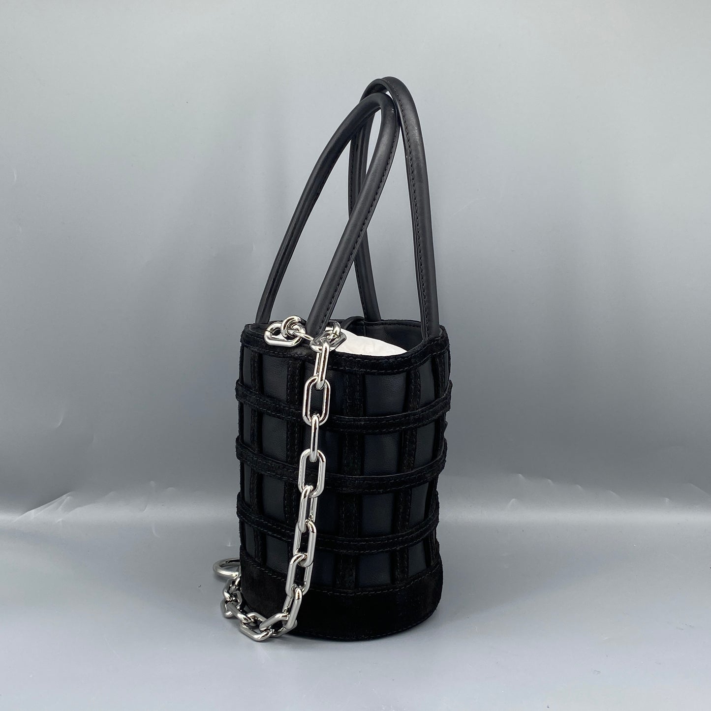Alexander Wang Black Grid Mini Bucket Bag