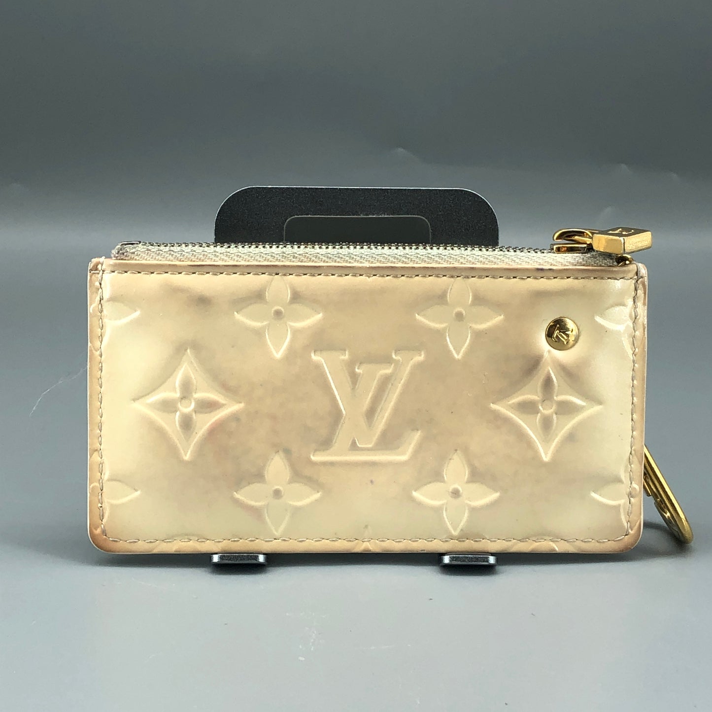 Louis Vuitton Monogram Vernis Patent Leather Zip Card Coin Pouch Cream