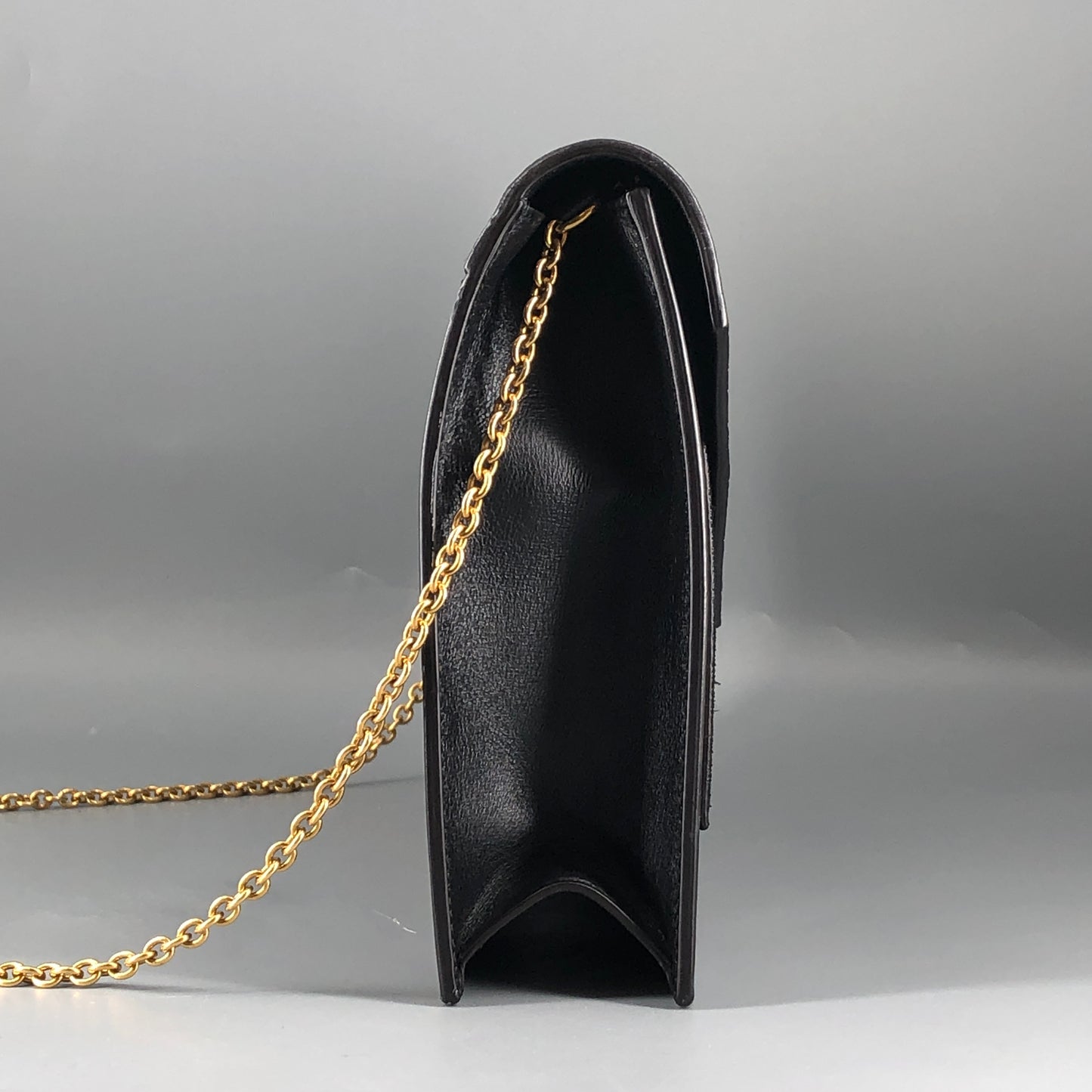 Celine Genuine Python & Smooth Calfskin Envelope Chain Shoulder Bag Black