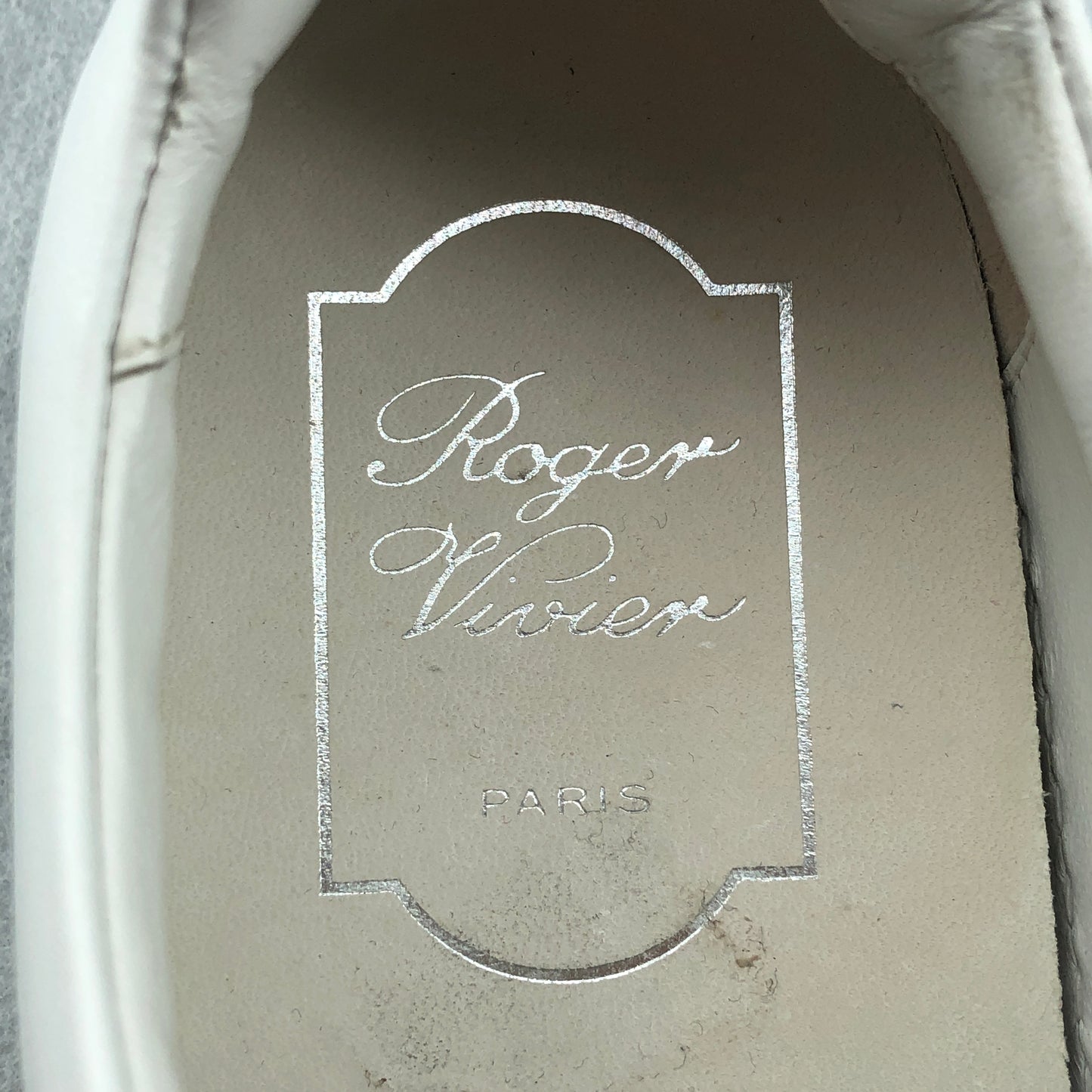Roger Vivier White Calfskin Crystal Square Buckle Platform Slip-On Sneakers 37