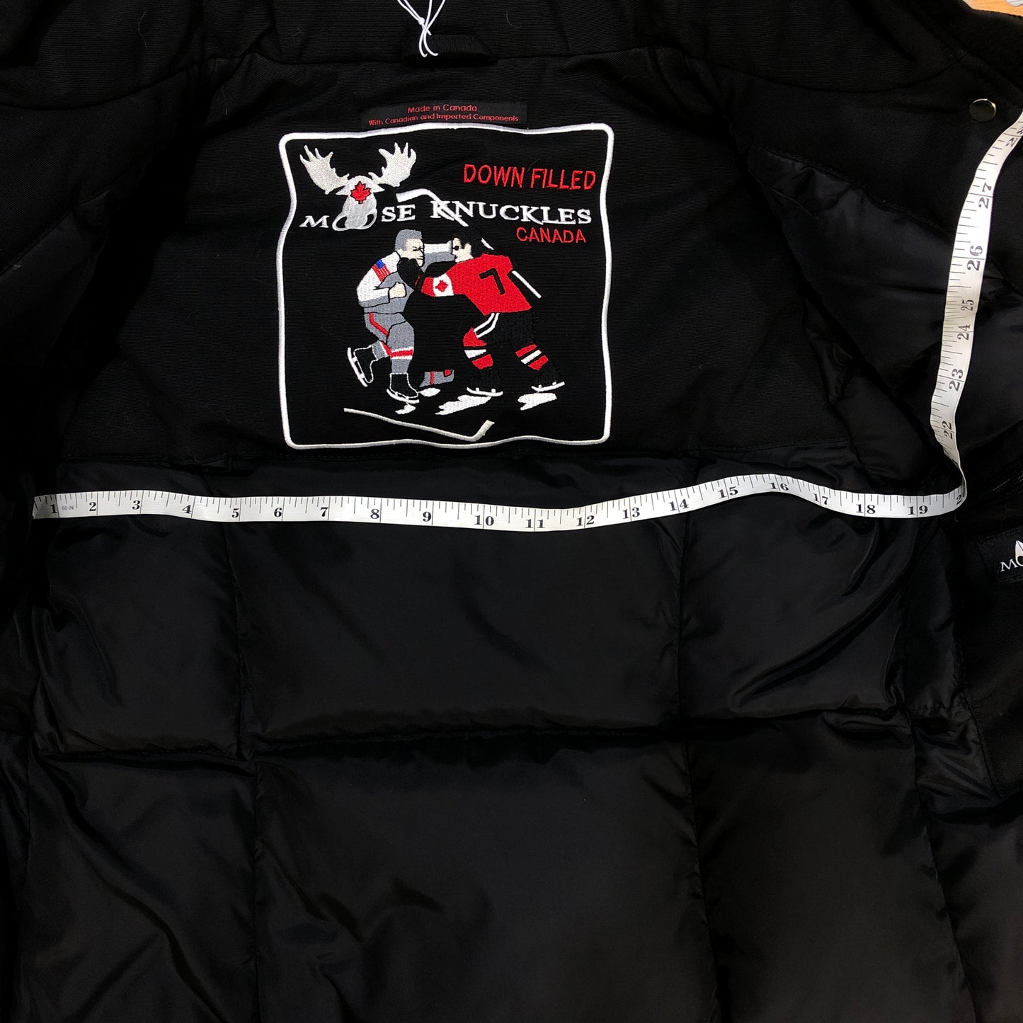 Moose Knuckles Black Fur‑Trim Hooded Down Parka