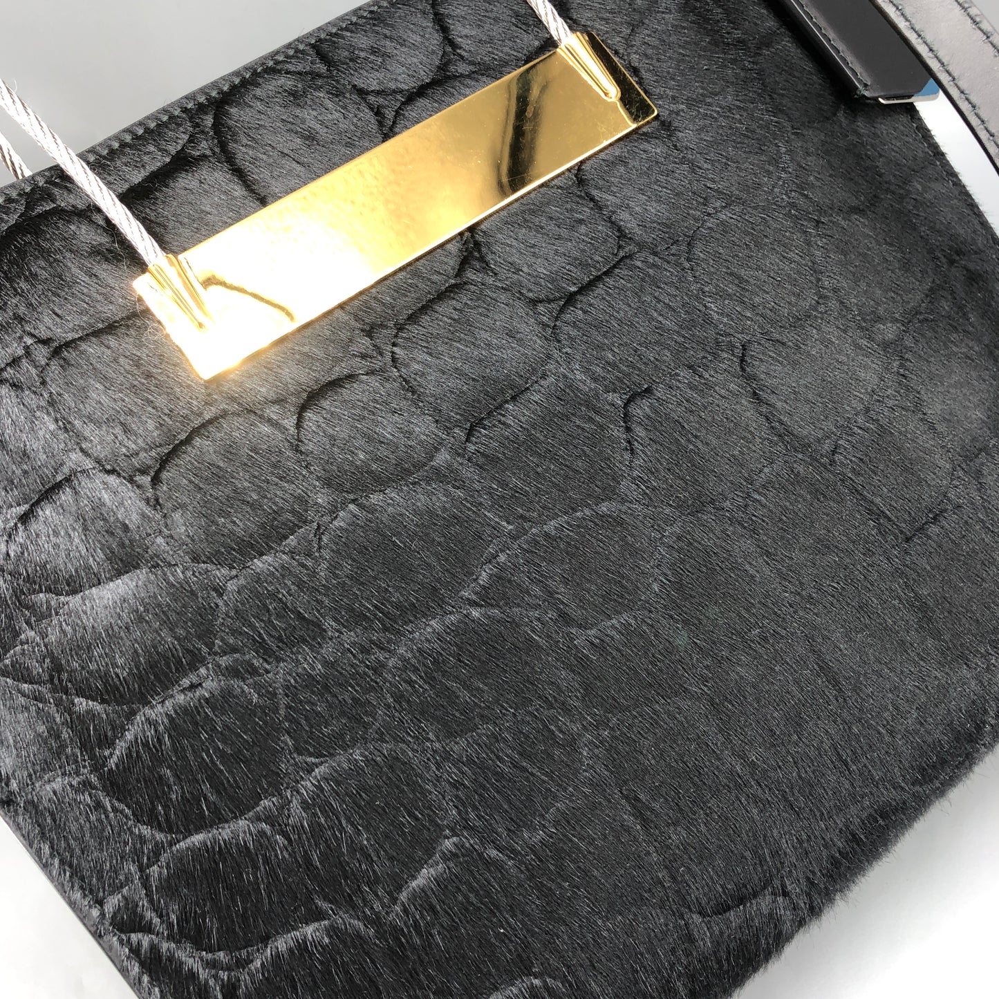 Balenciaga Black Cable Shopper tote Croc-Embossed Metal Top Handle