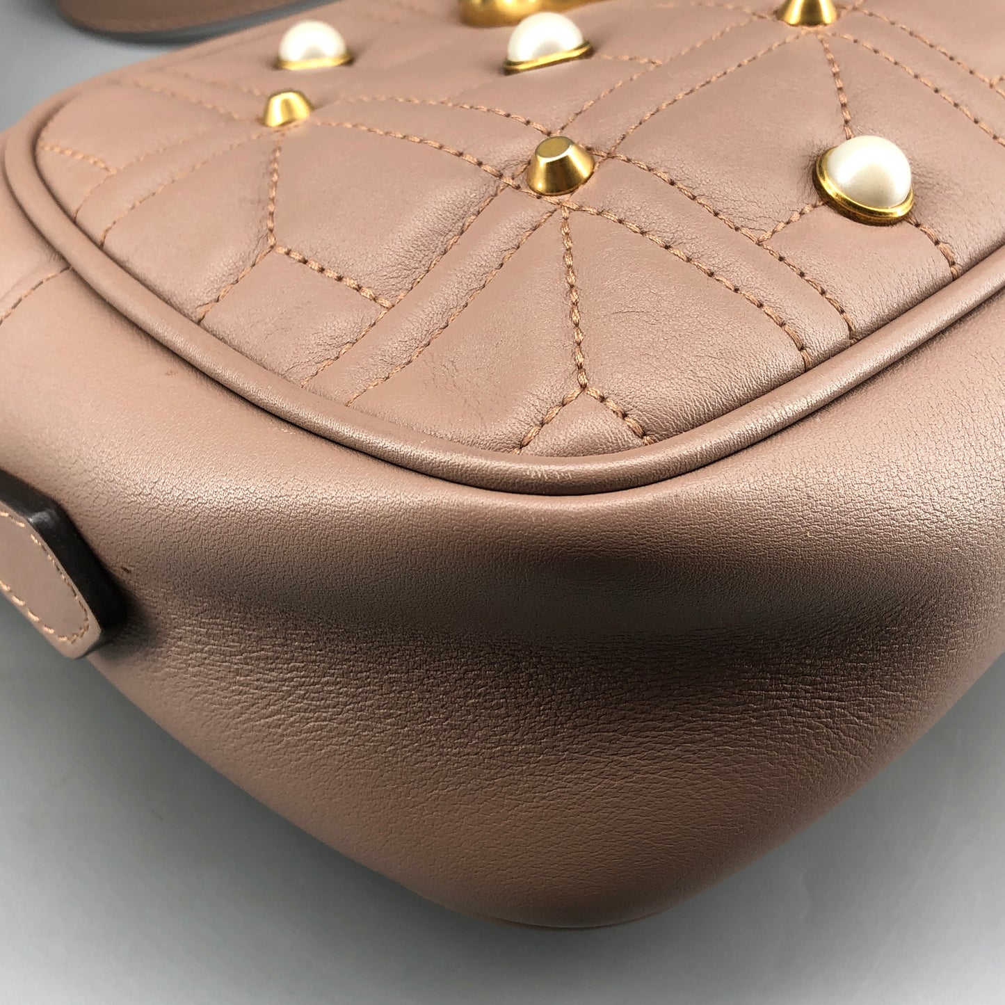 Gucci Dirty Pink Quilted Pearl GG Camera Crossbody Bag