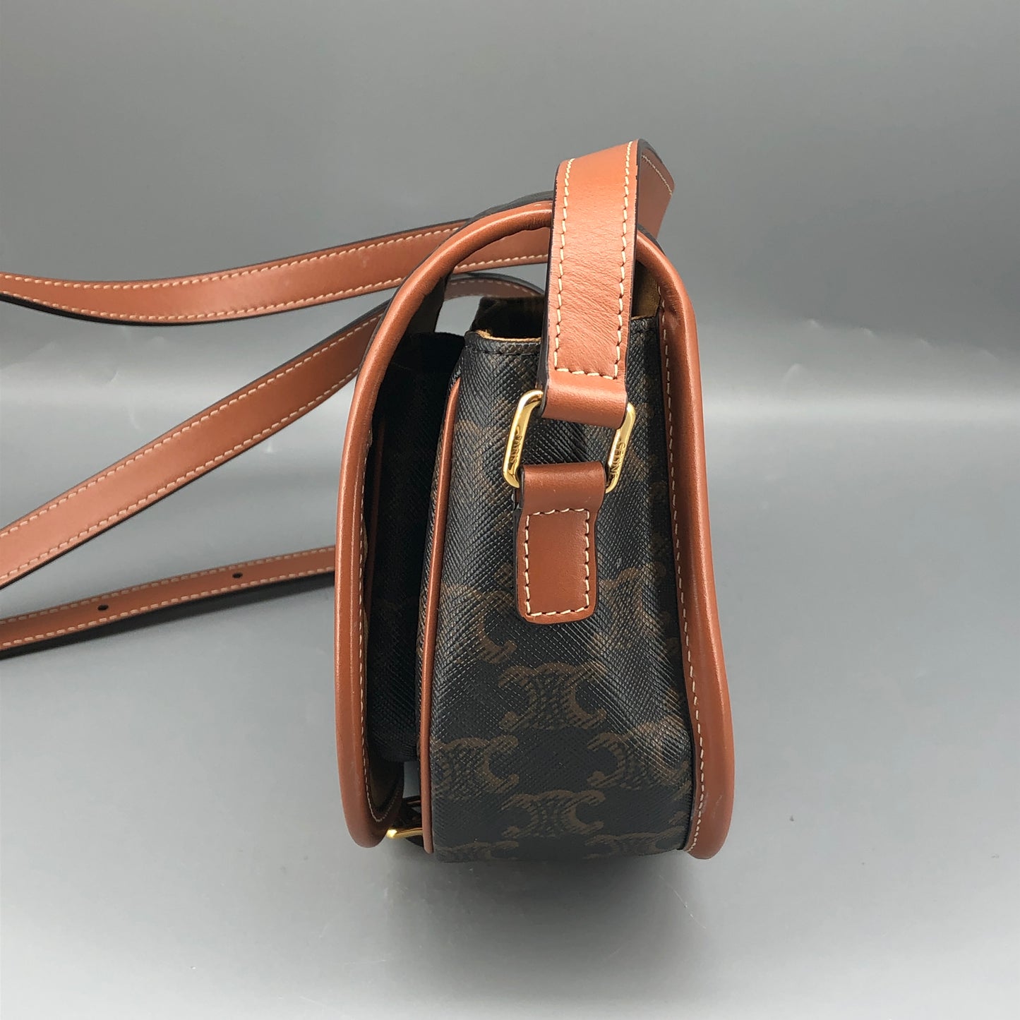 Celine Triomphe Canvas Medium Folco Crossbody Bag Dark Brown