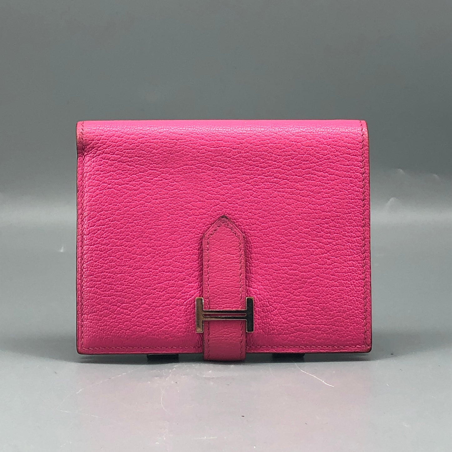 Hermes Bearn Compact Leather Card Holder Wallet Pink