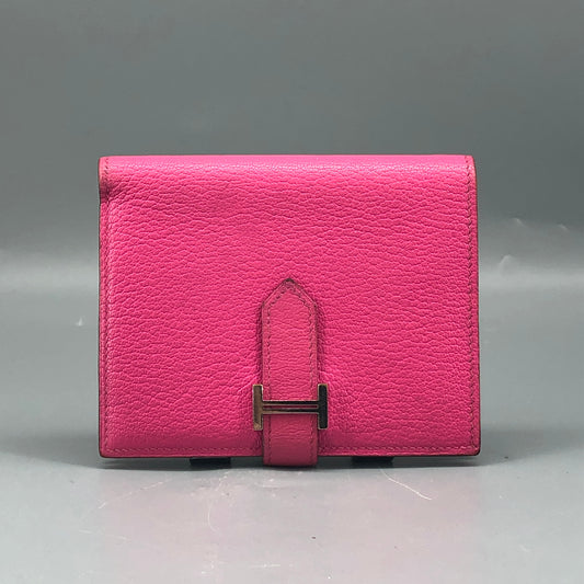 Hermes Bearn Compact Leather Card Holder Wallet Pink