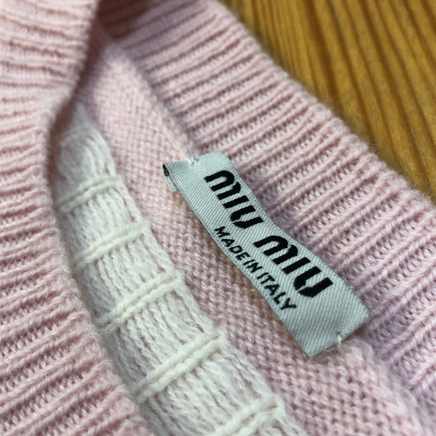 Miu Miu Pink White Star Logo Stripe Knit Sweater Size 36