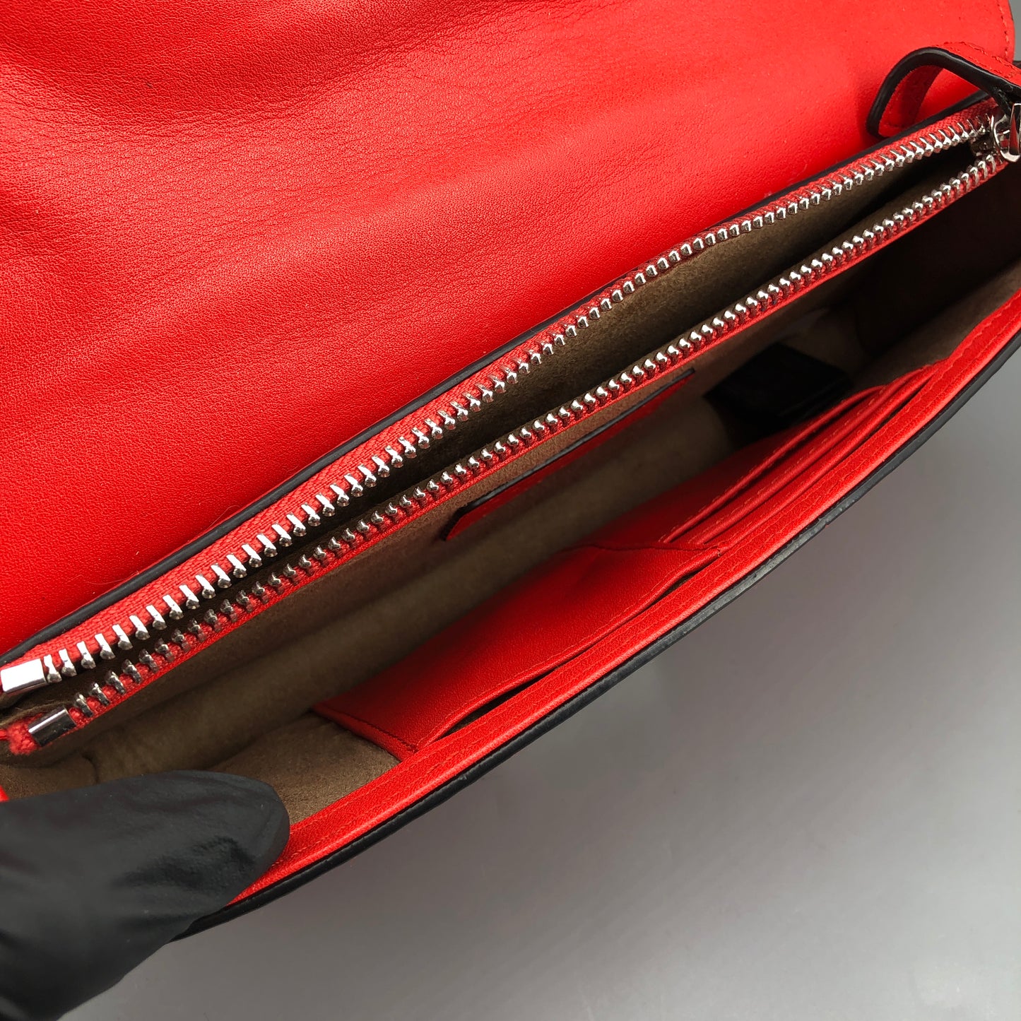 Mackage Red Leather Chevron Metal Logo Flap Crossbody Bag