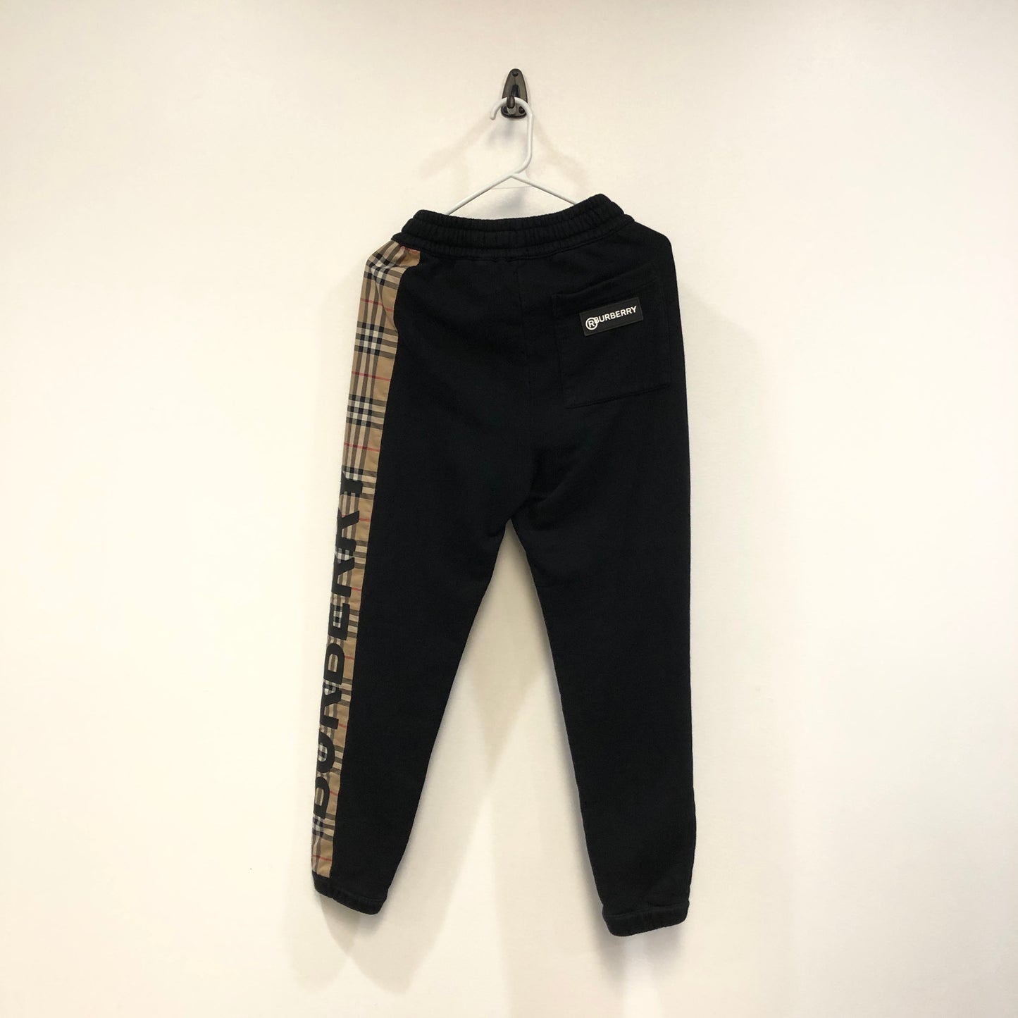 Burberry Vintage Check Side Stripe Black Cotton Jogger Pants Size XXS
