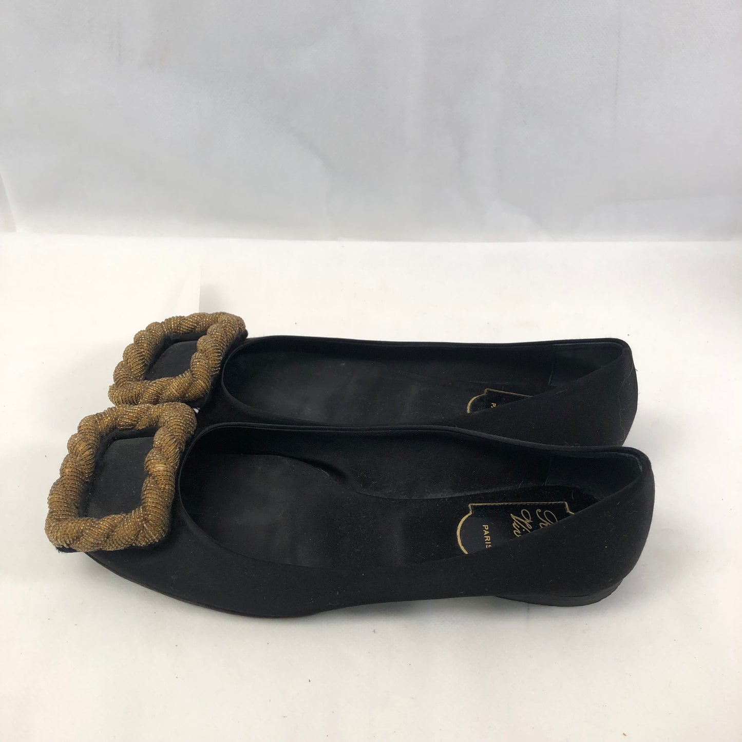 Roger Vivier Embellished Leather Flats Black Women’s Size 35.5