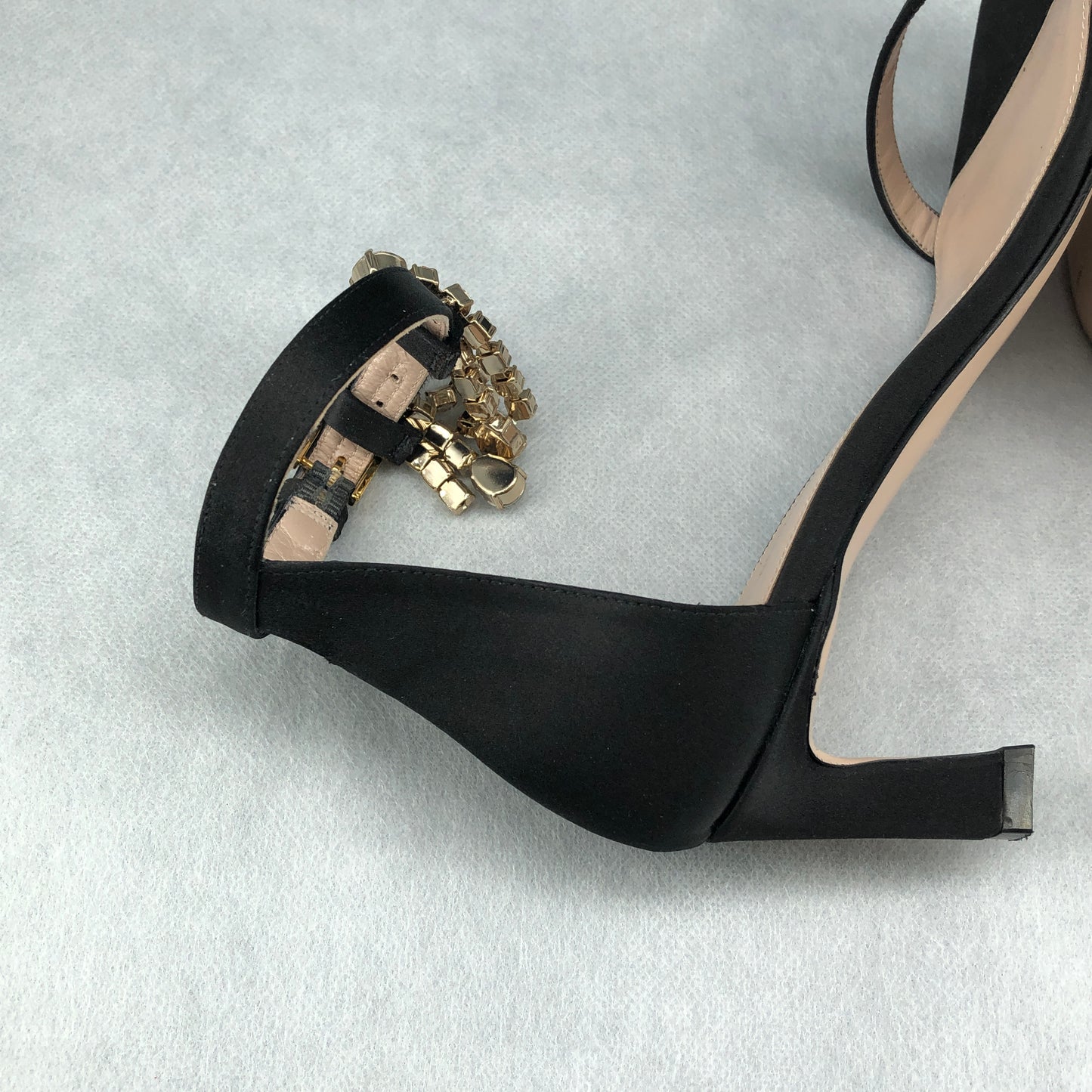Stuart Weitzman Women's Crystal Tassel Ankle Strap Sandals Black Size 6