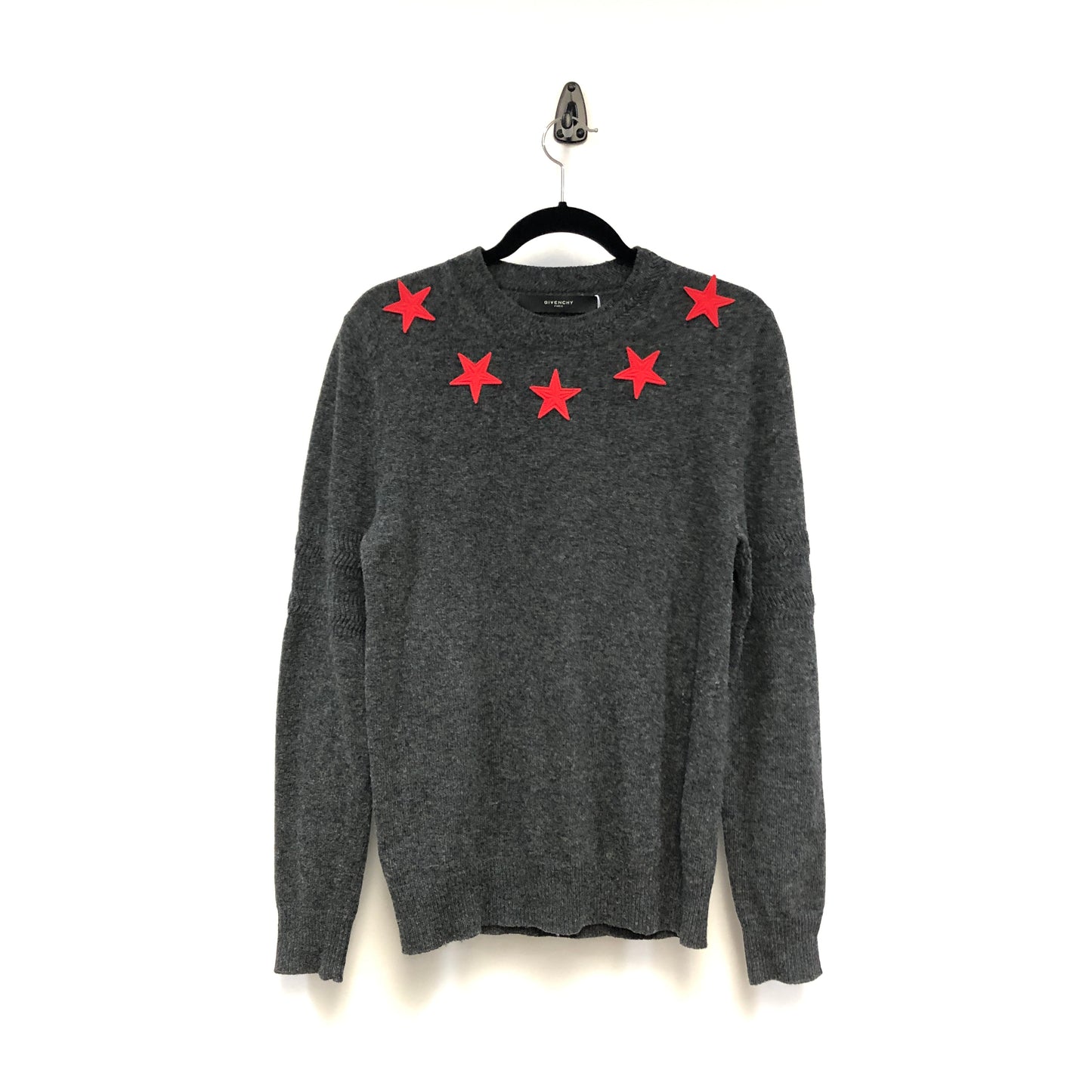 GIVENCHY Heather Grey Star Print Crew Neck Knit Sweater Size S