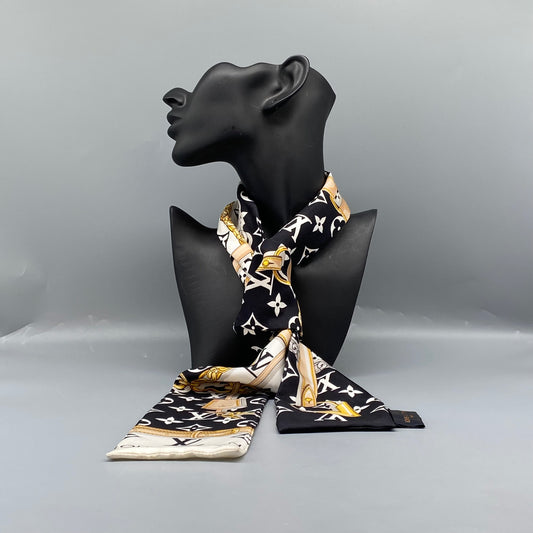 Louis Vuitton Monogram Silk Bandeau Scarf 7.5*116cm Black/White