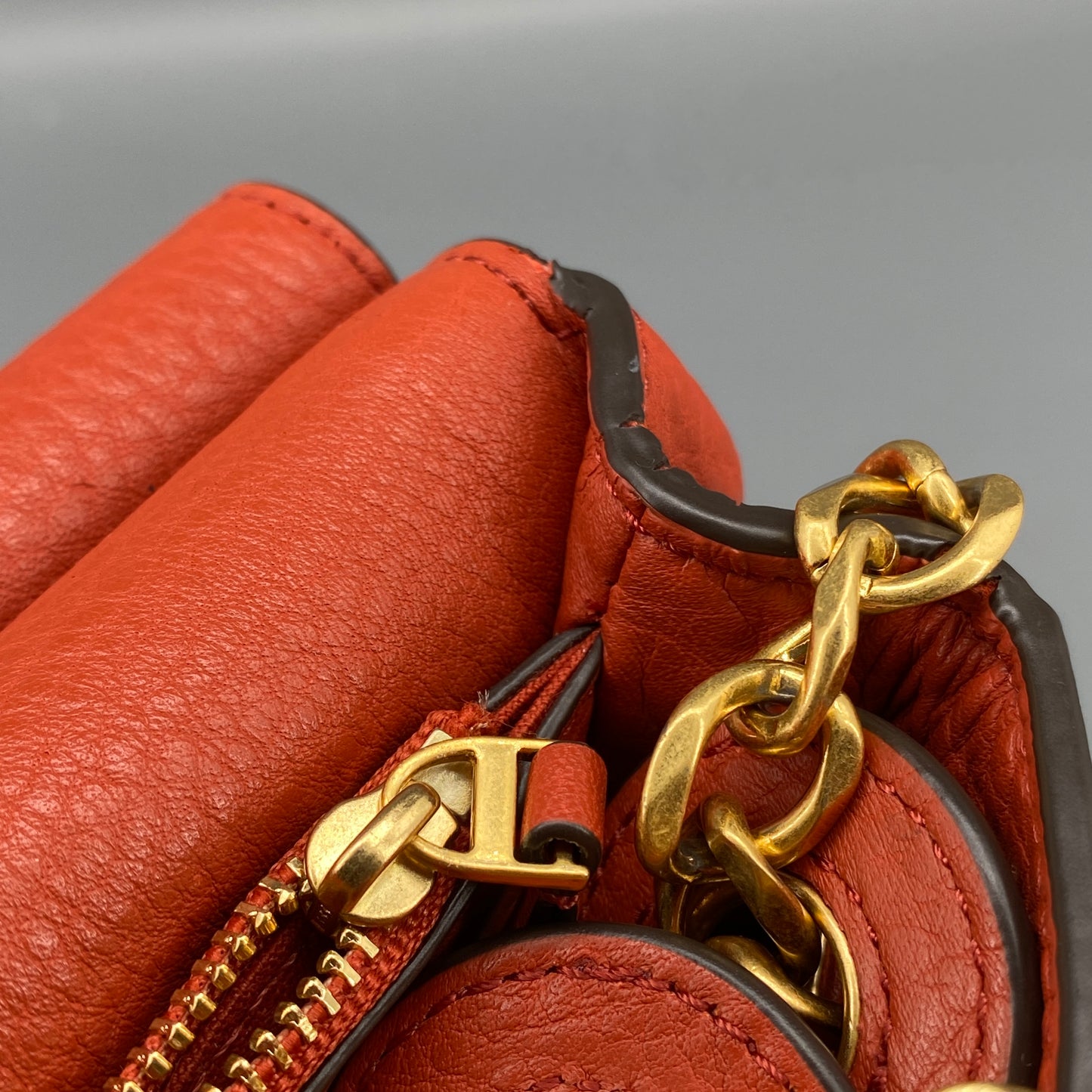 Tory Burch Orange Pebbled Leather Double T Logo Flap Chain Shoulder Bag