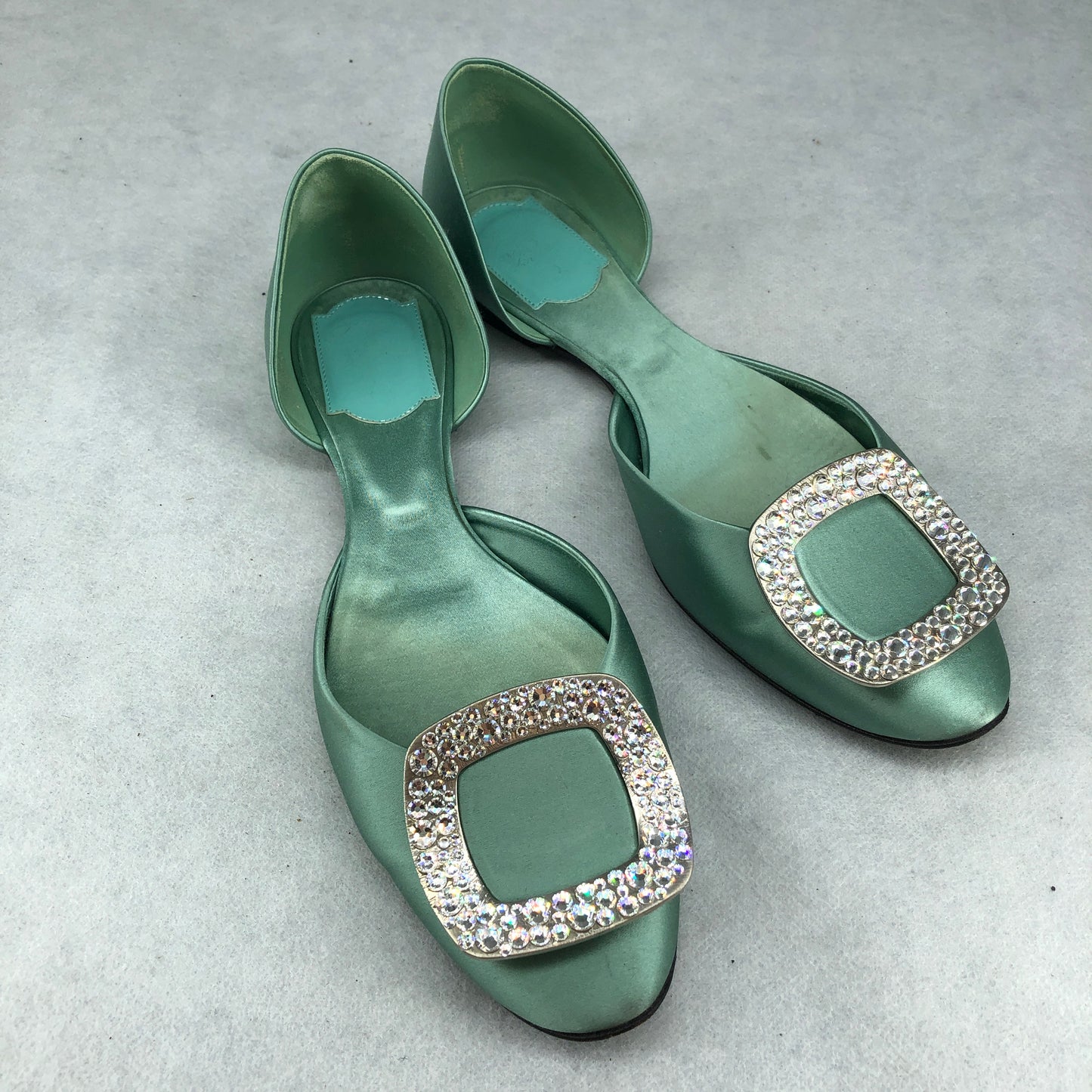 Roger Vivier Satin Buckle Flats Mint Green Women’s Size 36.5