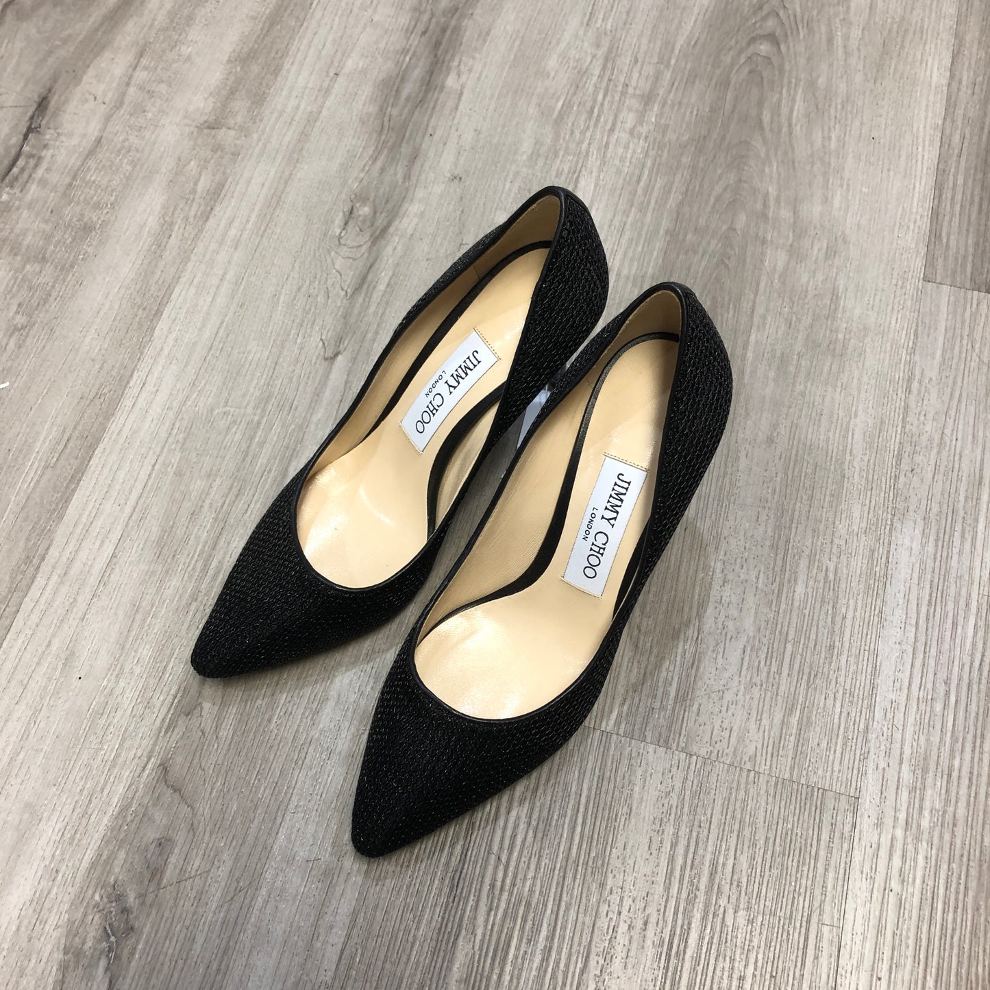 Jimmy Choo Women‘s Glitter Fabric Pointed Toe Stiletto Pumps Shoes 35.5 Black