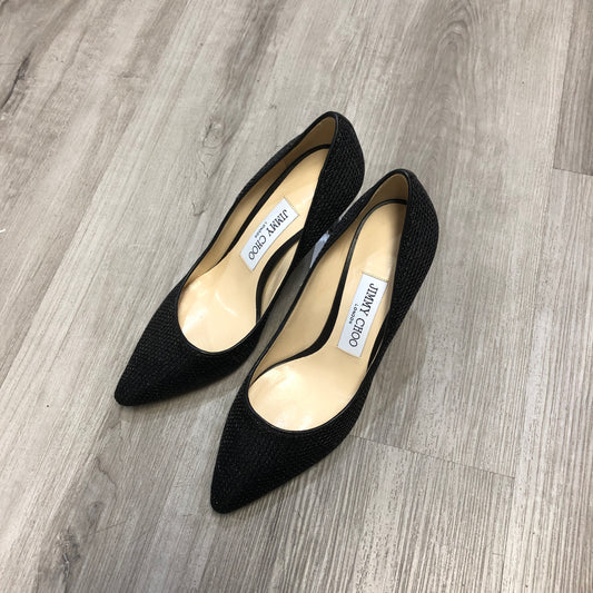 Jimmy Choo Women‘s Glitter Fabric Pointed Toe Stiletto Pumps Shoes 35.5 Black