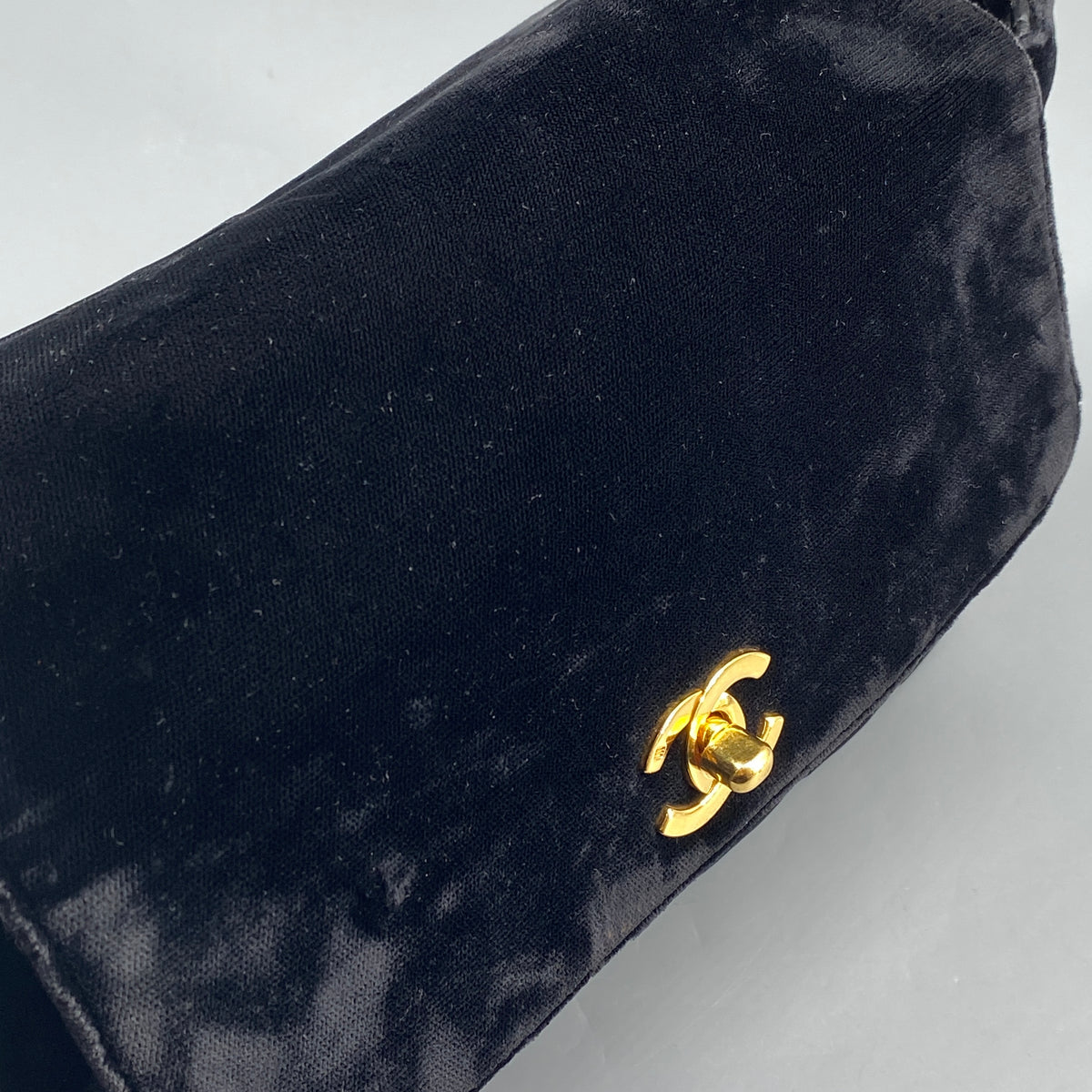 Chanel Vintage Black Velvet Quilted Shoulder Bag