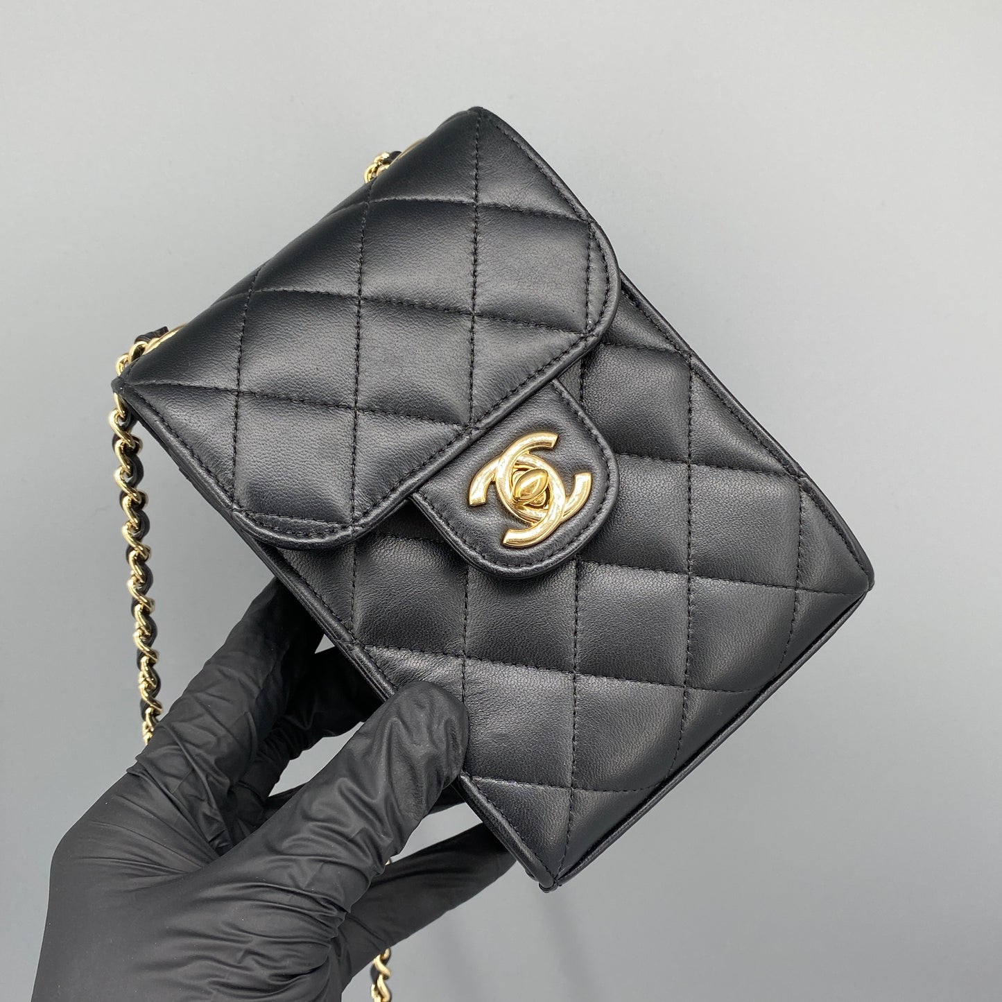 Chanel Black Quilted Lambskin Mini Phone Crossbody Bag