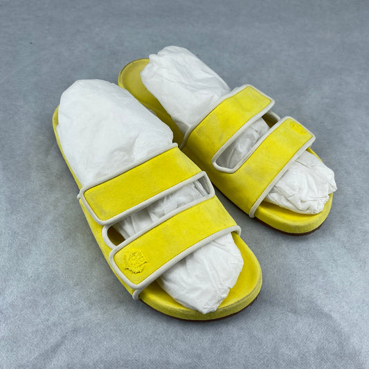 Loro Piana Women's Yellow Suede Double Strap Open Toe Slide Sandals Size 38