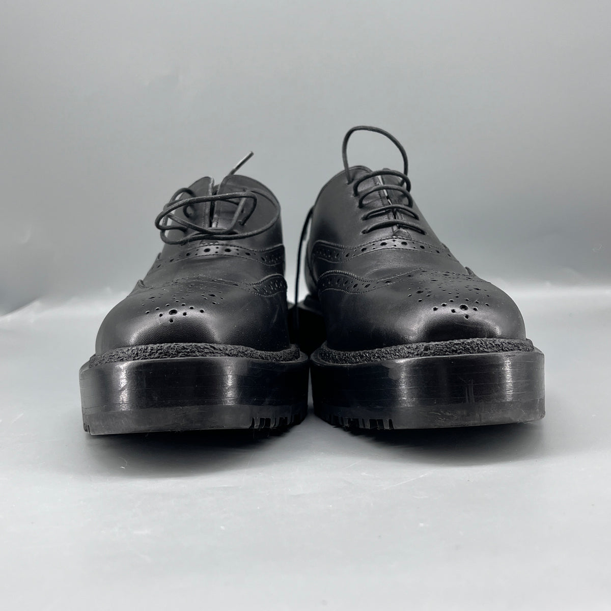 Hermes Black Leather Brogue Oxford Shoes size 37