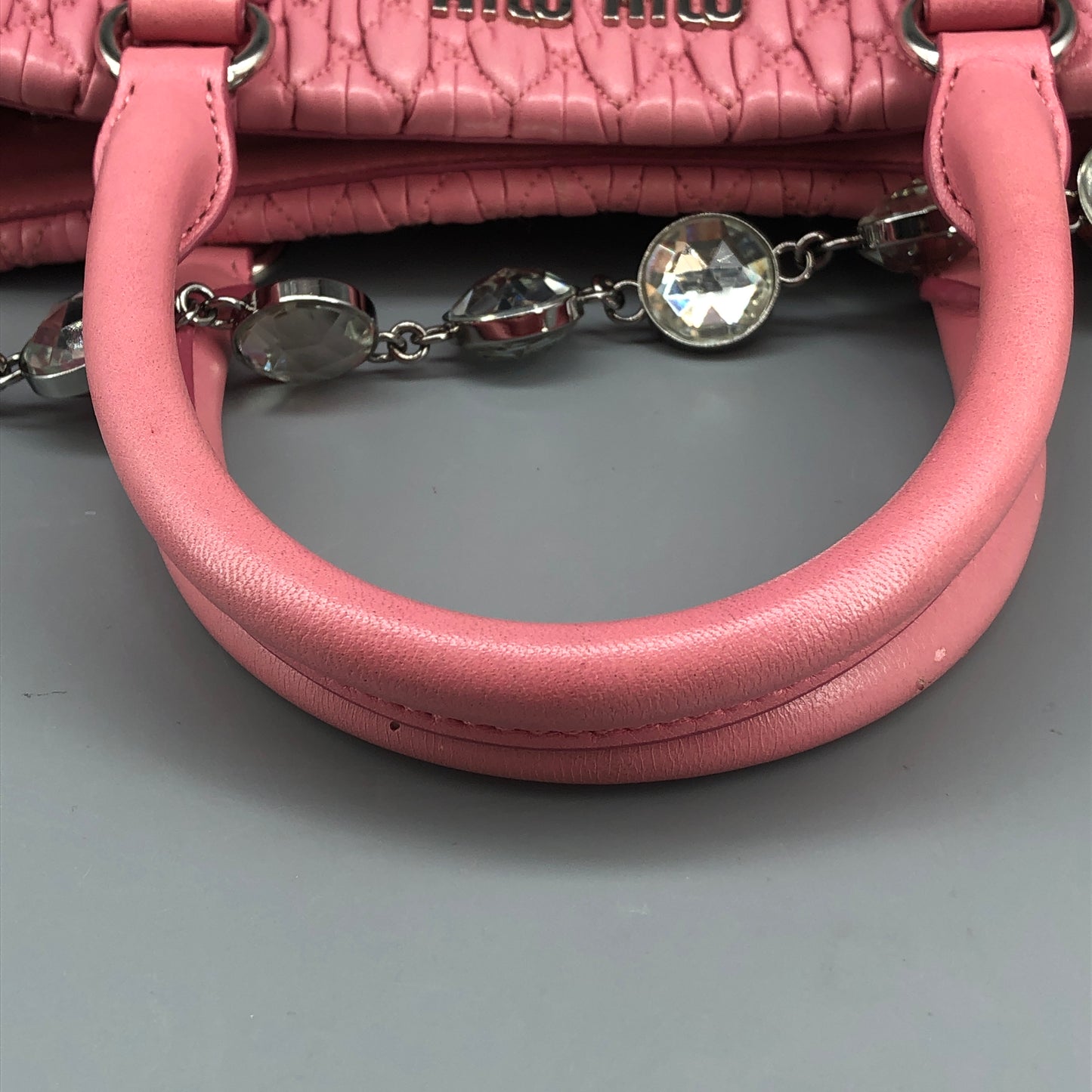 Miu Miu Matelasse Nappa Crystal Tote Bag Pink