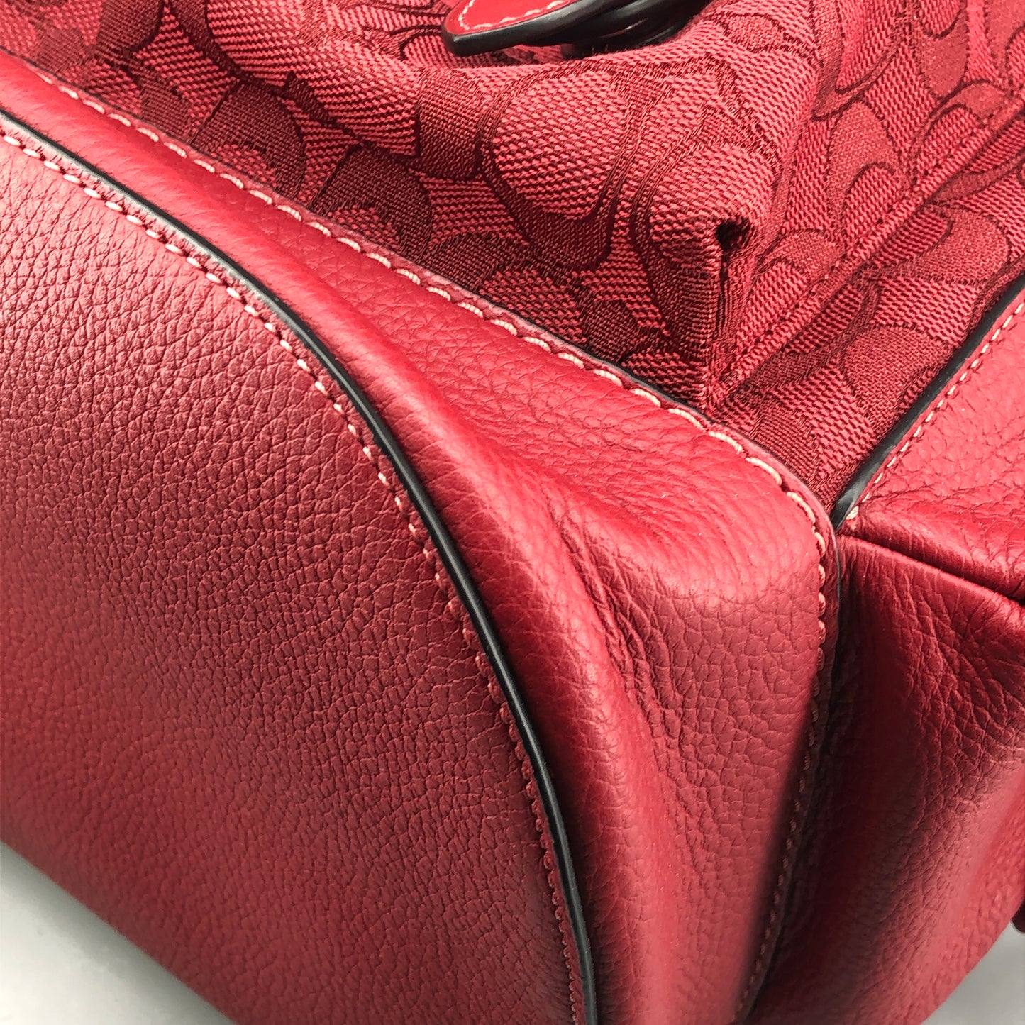 Coach Signature Canvas & Leather Flap Backpack Bag Red