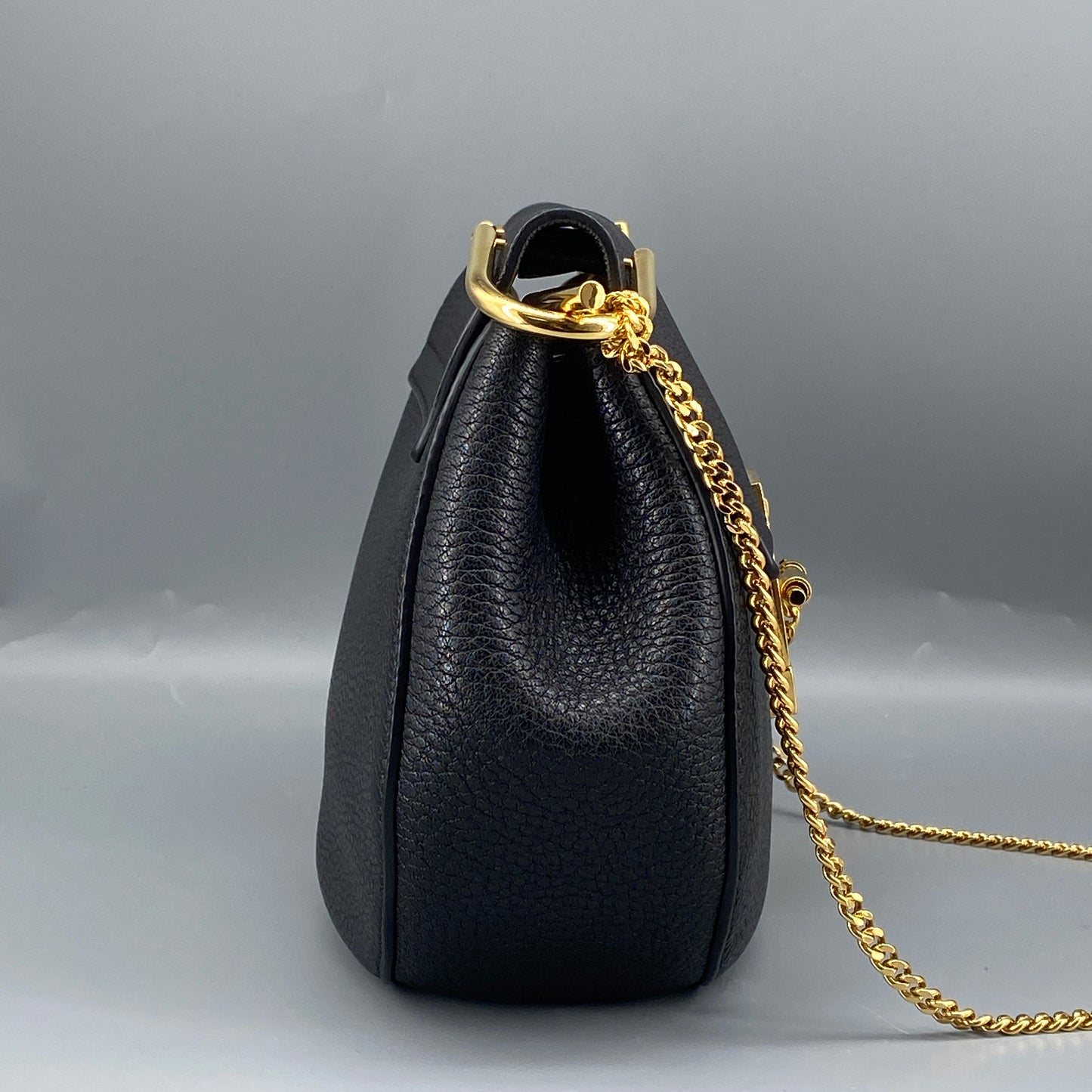 Chloe Black Grained Drew Leather Saddle Shoulder Bag