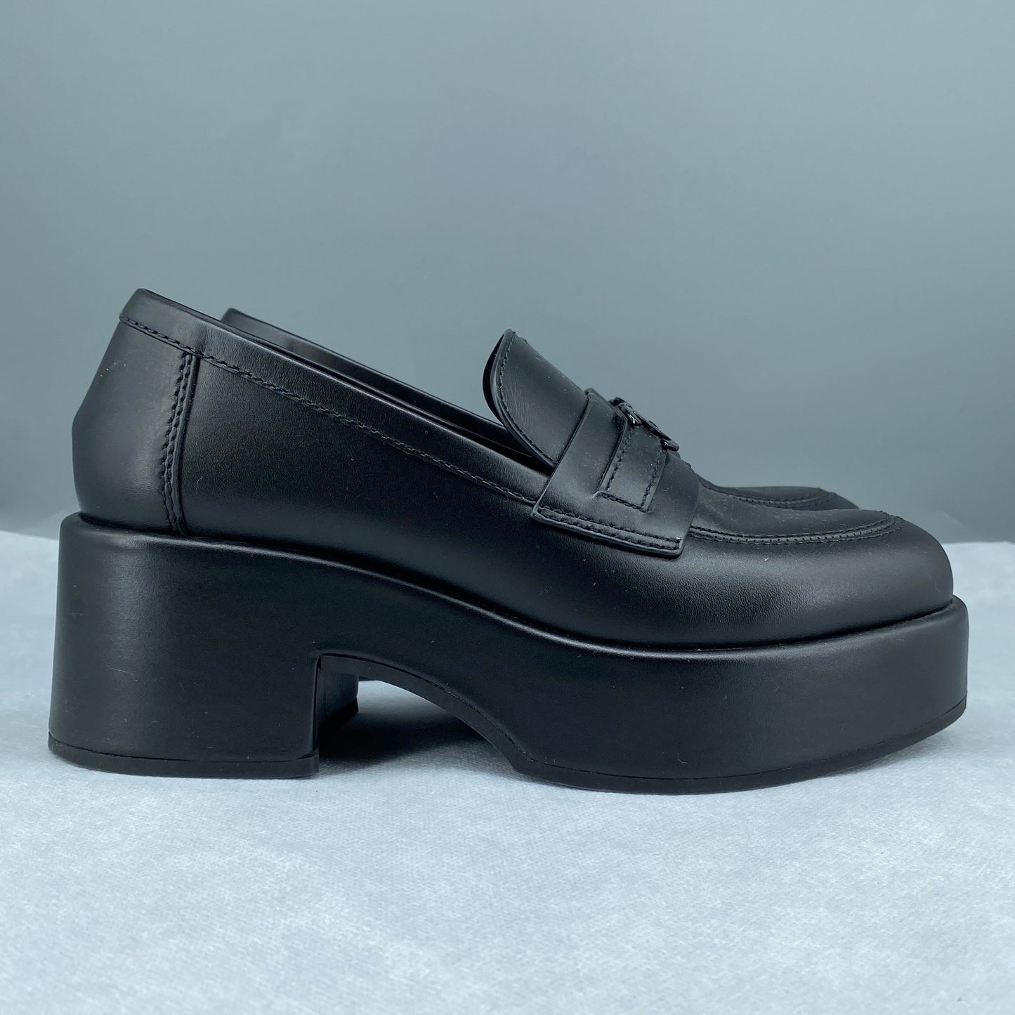 Chanel Black Platform Loafers Women Shoes Size 36