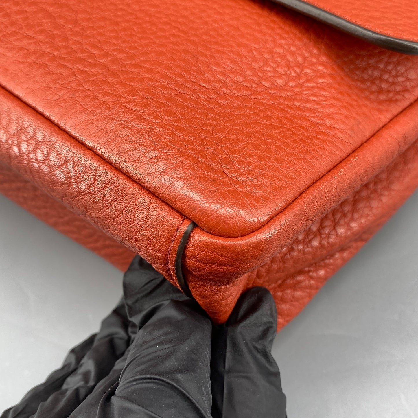 Tory Burch Orange Pebbled Leather Double T Logo Flap Chain Shoulder Bag