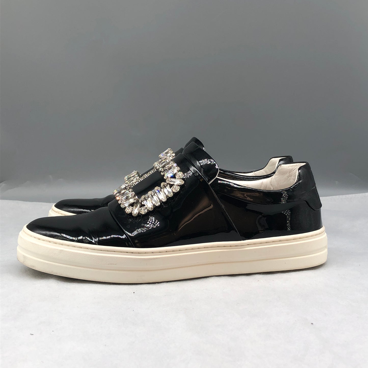 Roger Vivier Black Patent Crystal Buckle Sneakers Women's Shoes Size 37