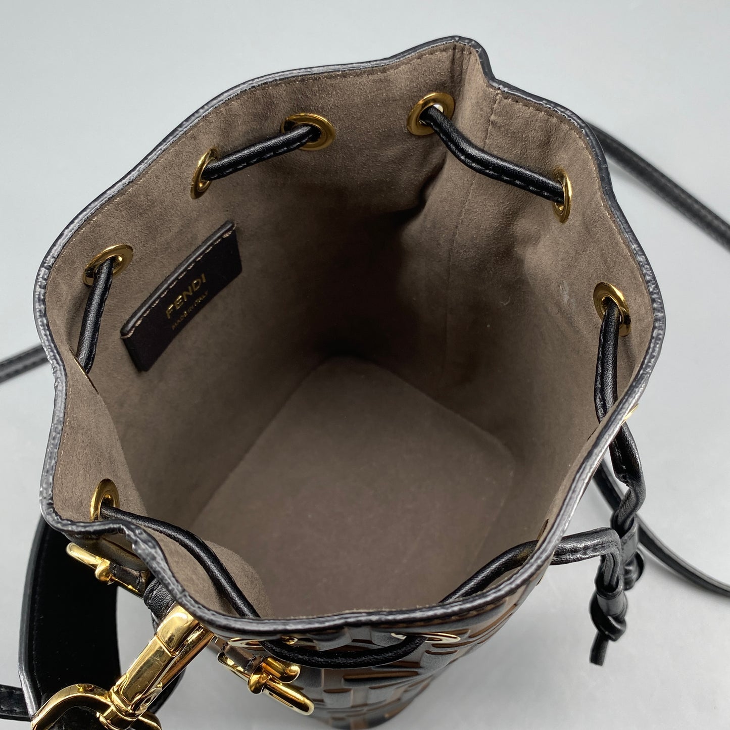 Fendi Brown FF Print Mini Drawstring Bucket Bag