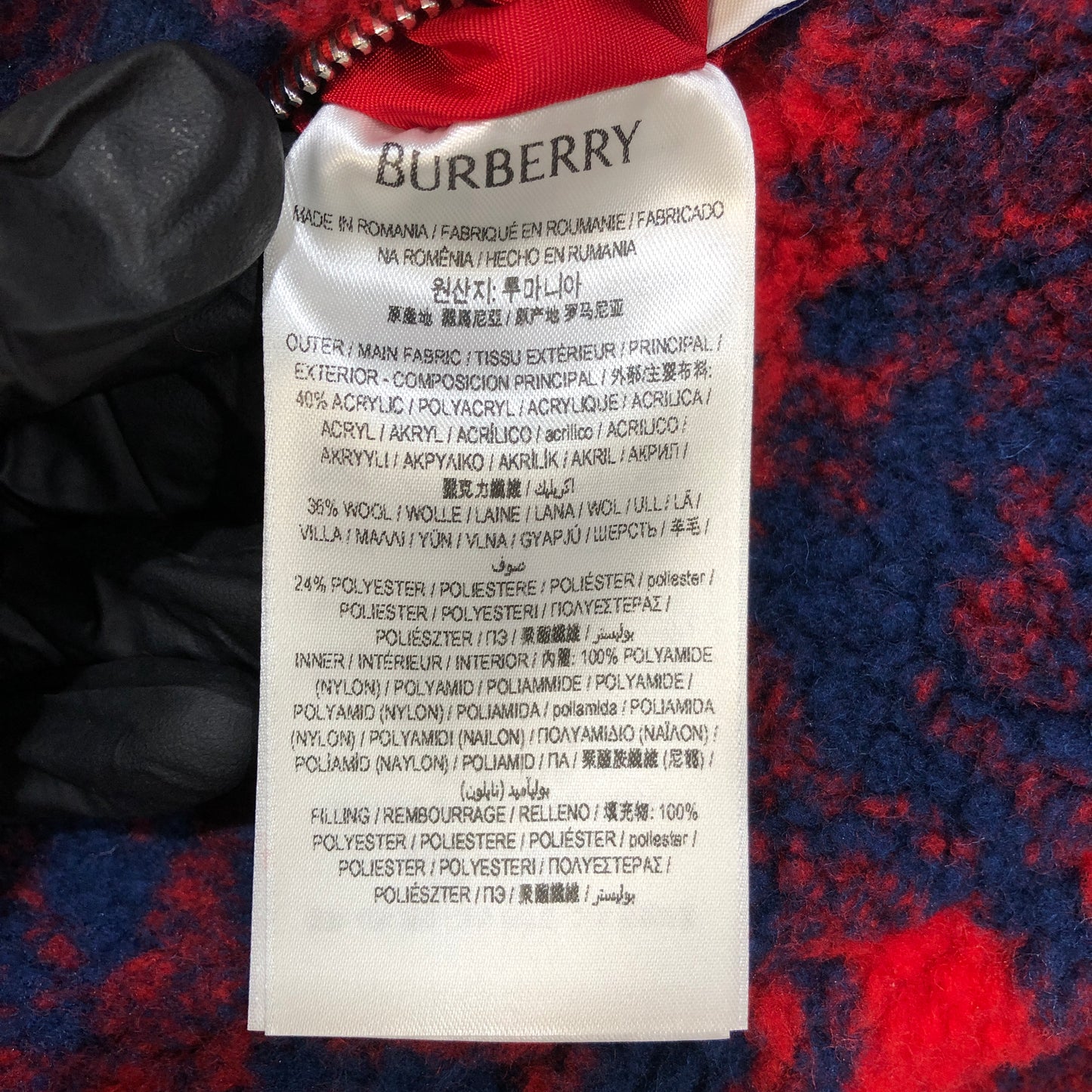 Burberry Navy & Hot Red Floral Fleece Full-Zip Stand Collar Jacket Size 2
