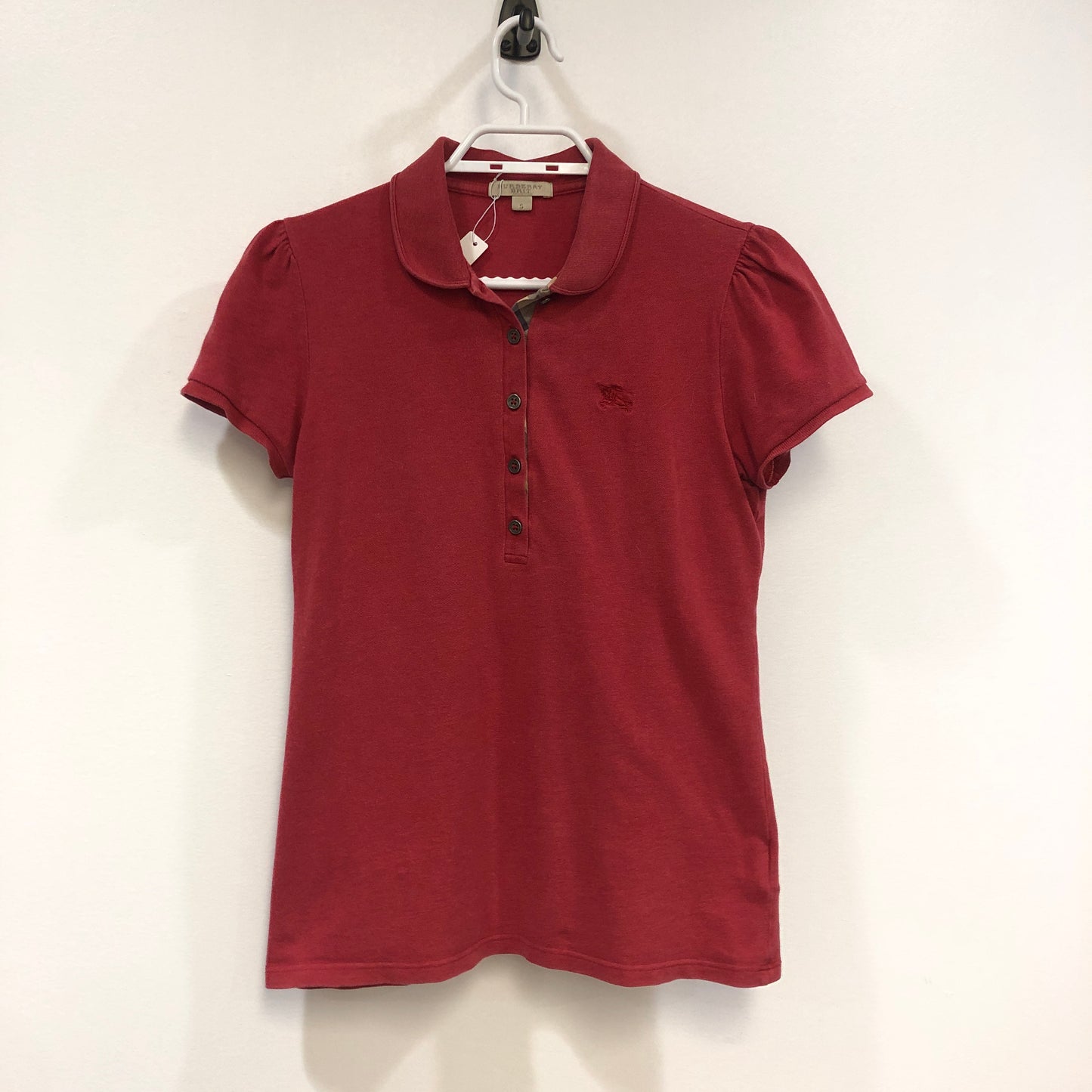 Burberry Brit Puff Short Sleeve Polo Shirt Size S Red