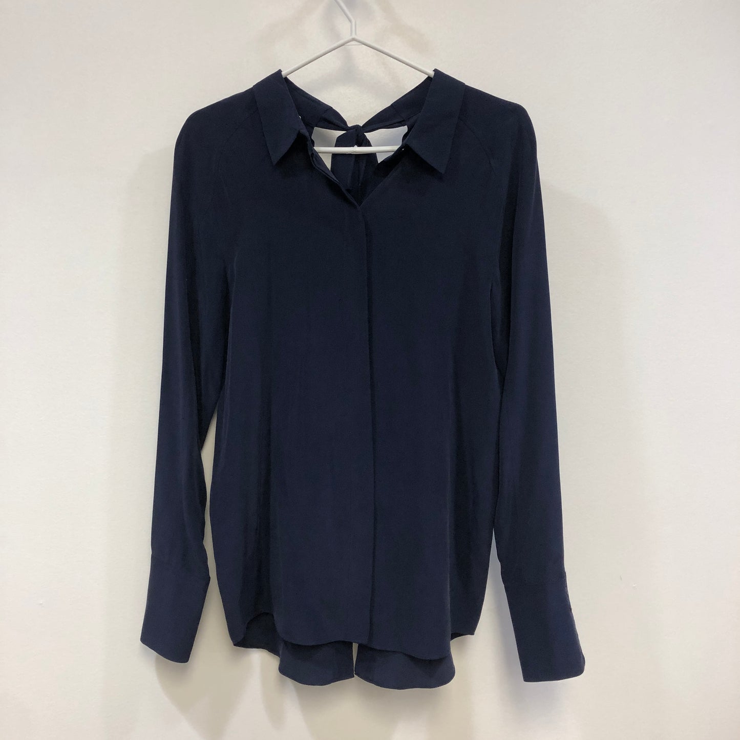 Cedric Charlier NWT Navy Blue Tie-Neck Blouse Size 38