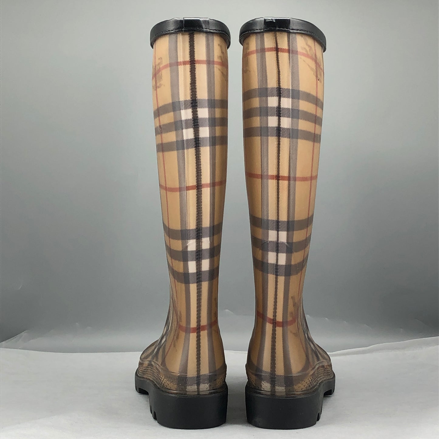 Burberry Women's Haymarket Check Rain Boots 35 Brown