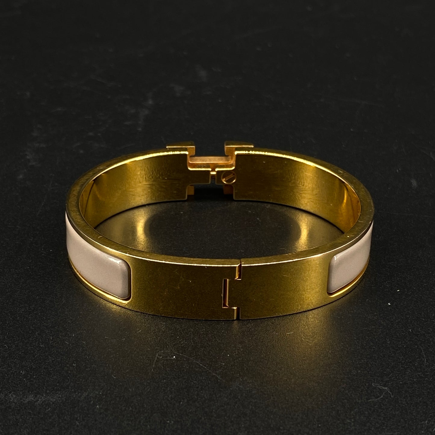 Hermes Taupe Enamel H Buckle Bangle Bracelet