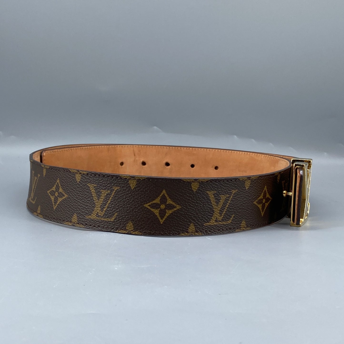 Louis Vuitton Monogram Canvas LV Initial Gold Buckle Belt 95cm