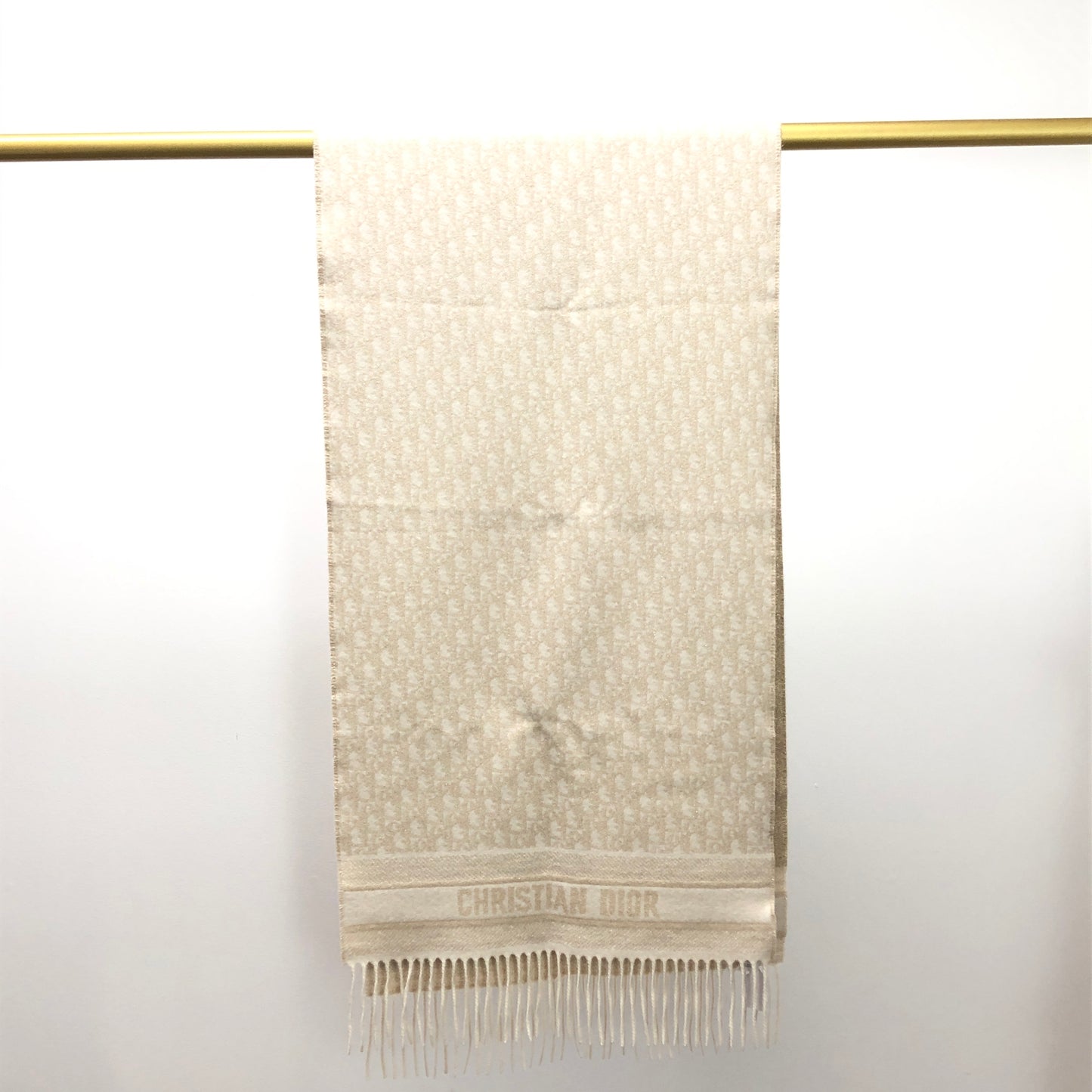 Christian Dior Cream Dotted Scarf with Fringe 45*200cm