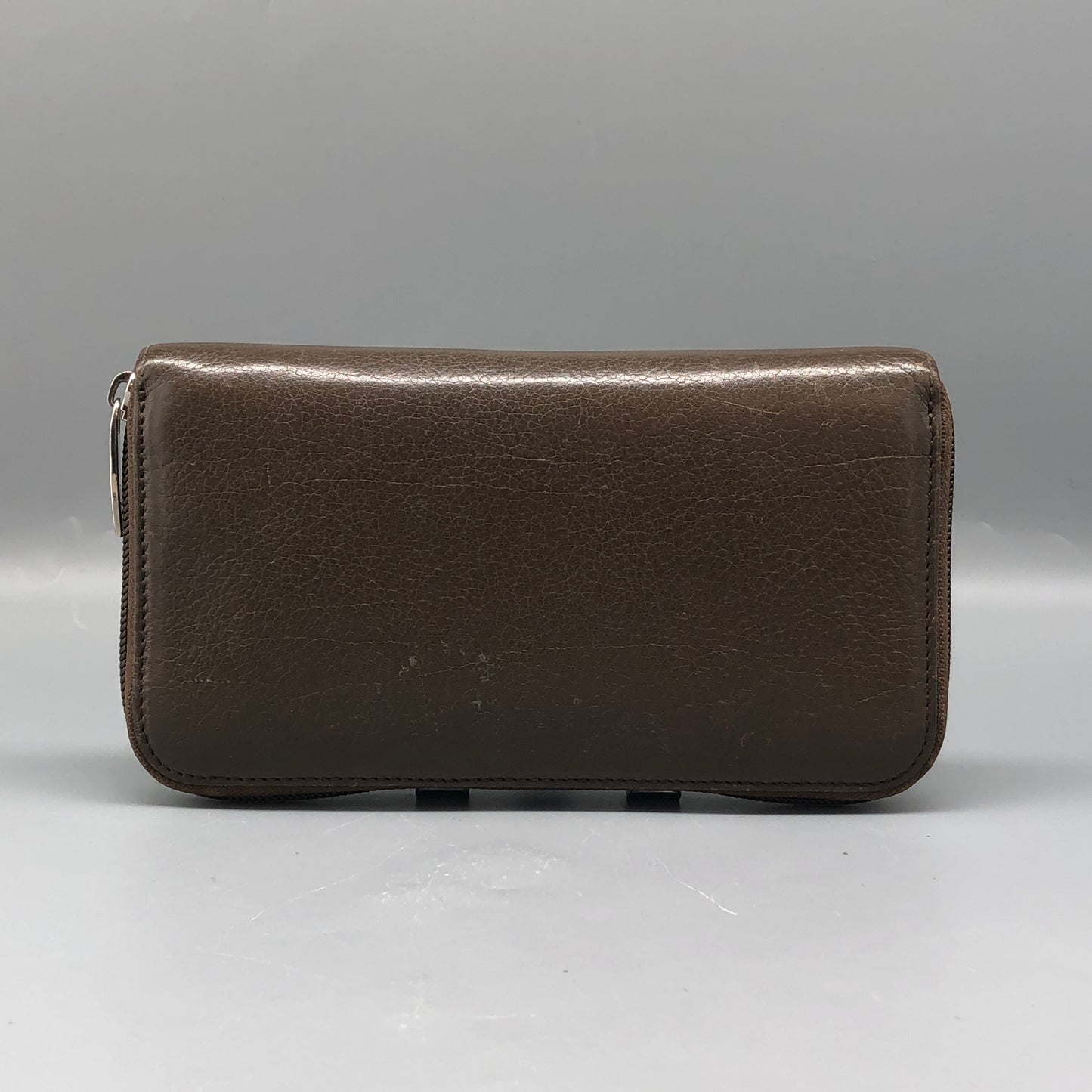 Ferragamo Taupe Brown Leather Zip-Around Long Wallet