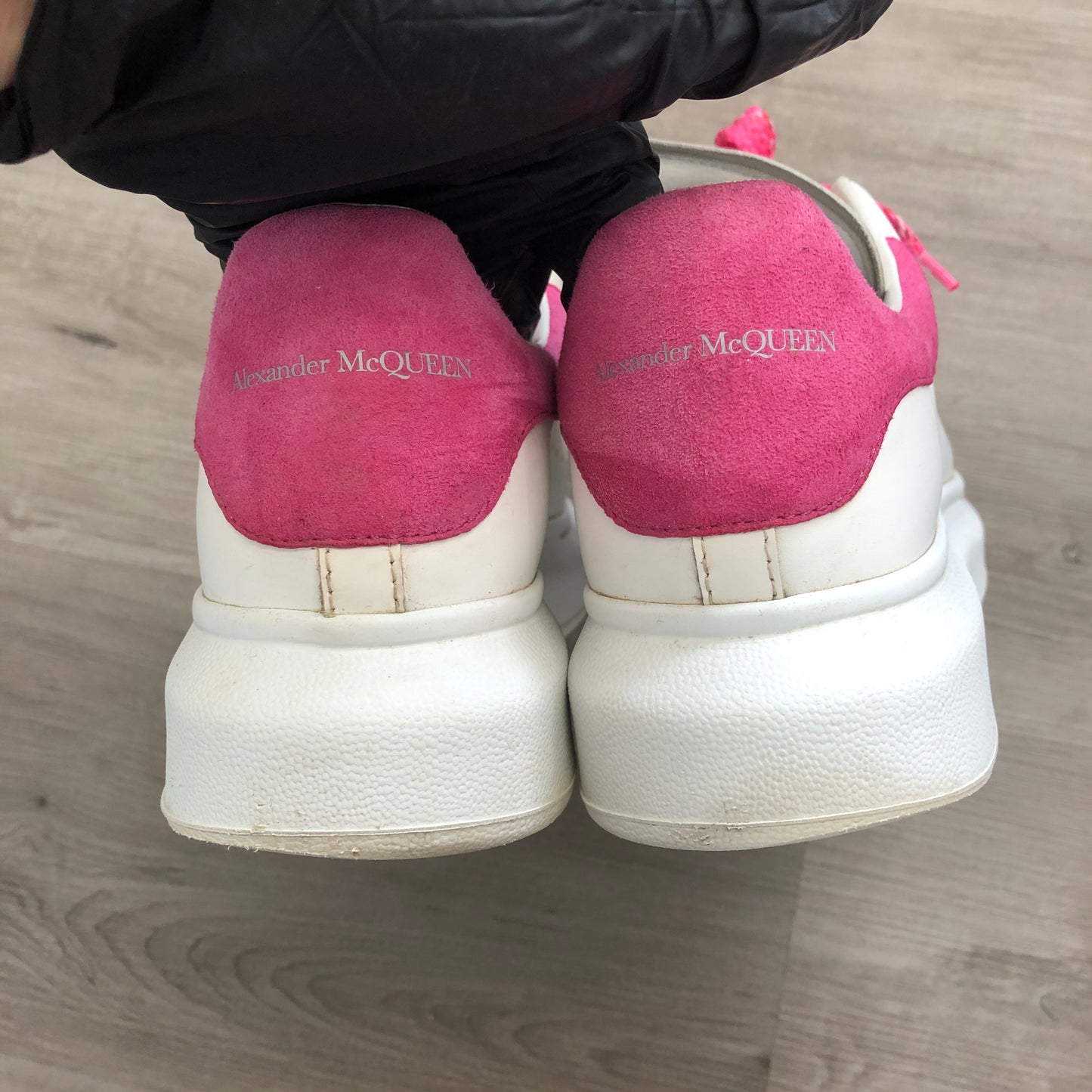 Alexander McQueen Women's Oversized Platform Leather Sneaker Shoes 37.5 White Pink
