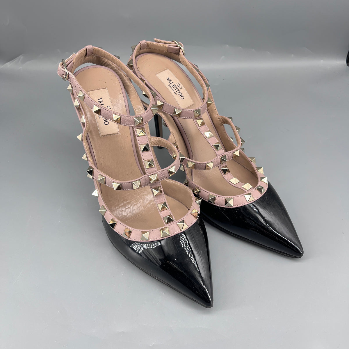 Valentino Women Leather Rockstud Pointed Slingback Heels size 40.5