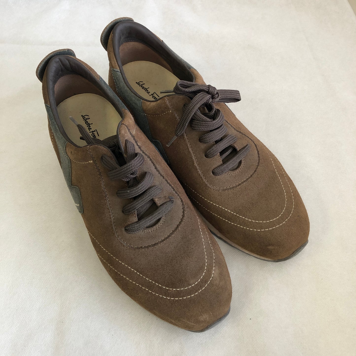 Ferragamo Brown Suede Men's Lace-up Casual Shoes US Size 8.5