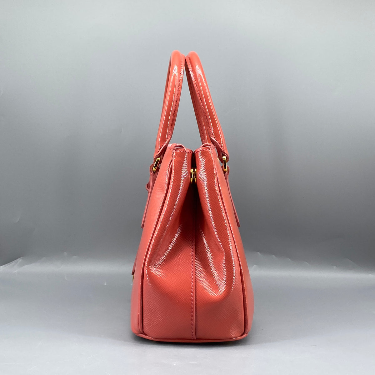 Prada Saffiano Vernice Small Galleria Double Zip Tote Arancio