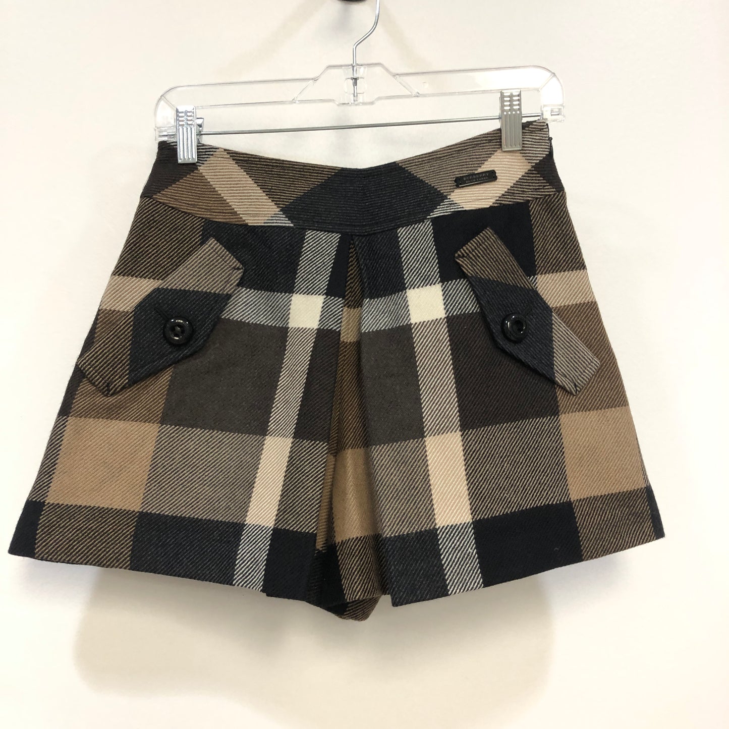 Burberry Blue Label Vintage Check Wool Pleated Shorts Size 38 Black/White/Brown