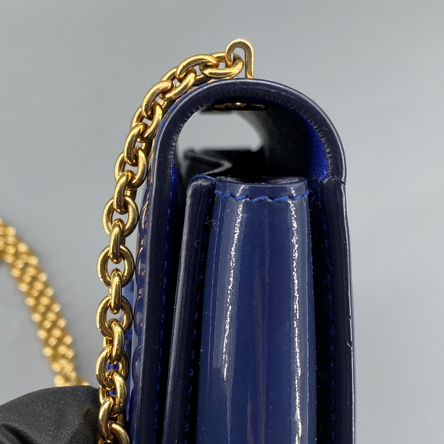 Salvatore Ferragamo Vara Bow Patent Leather Shoulder Bag Royal Blue