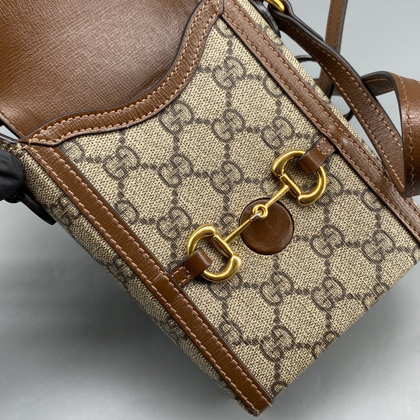 Gucci Beige GG Canvas Horsebit Mini Phone Crossbody Bag